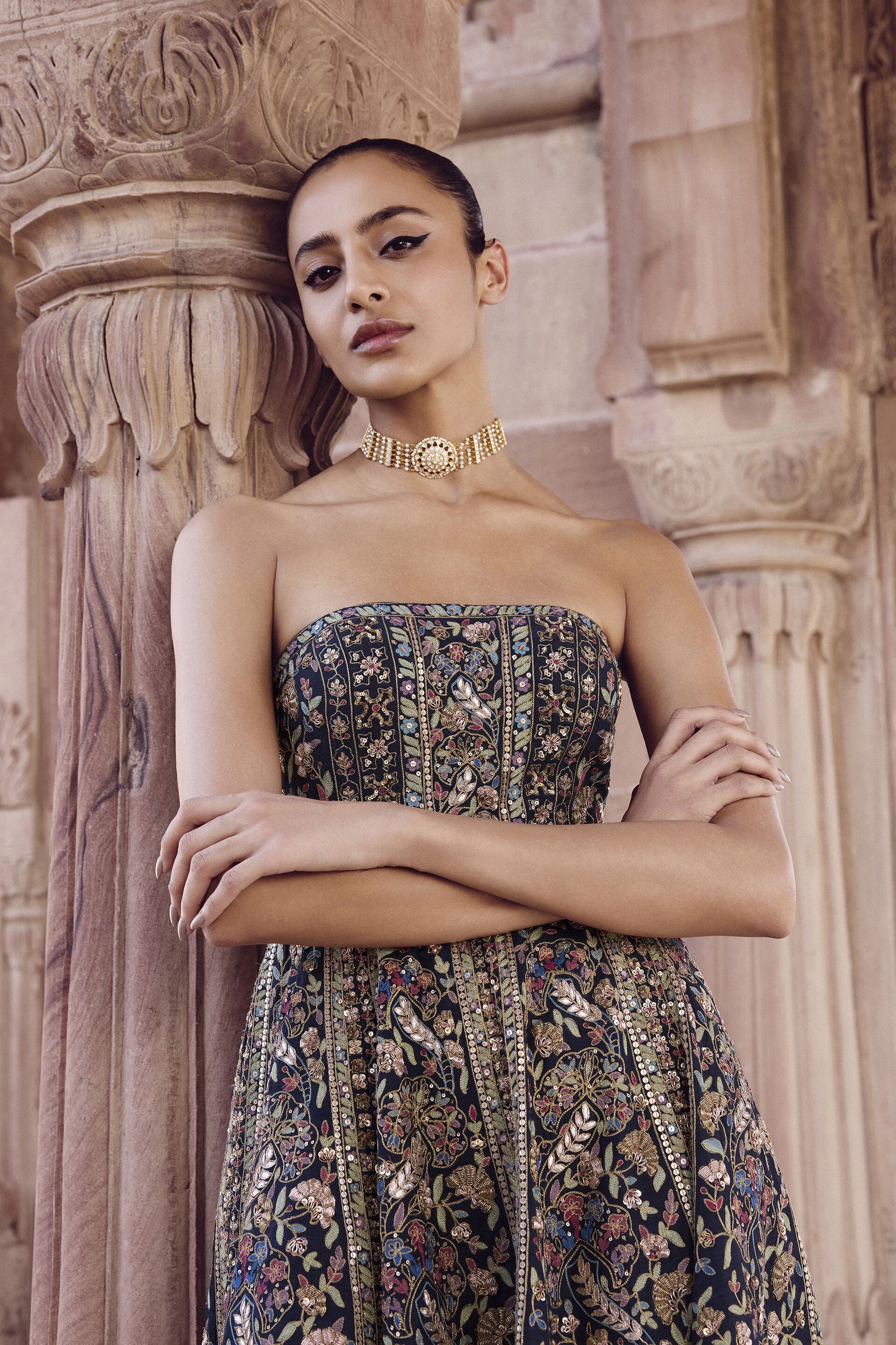 Nemora Embroidered Silk Dress - Green, Navy, image 5