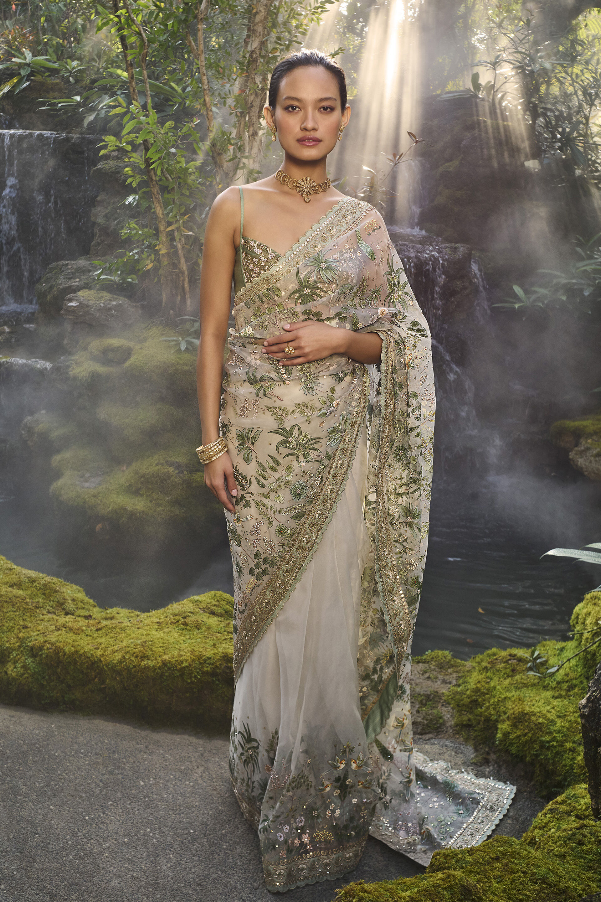 Sebago Hand-painted Pichhwai Silk Saree - Ivory