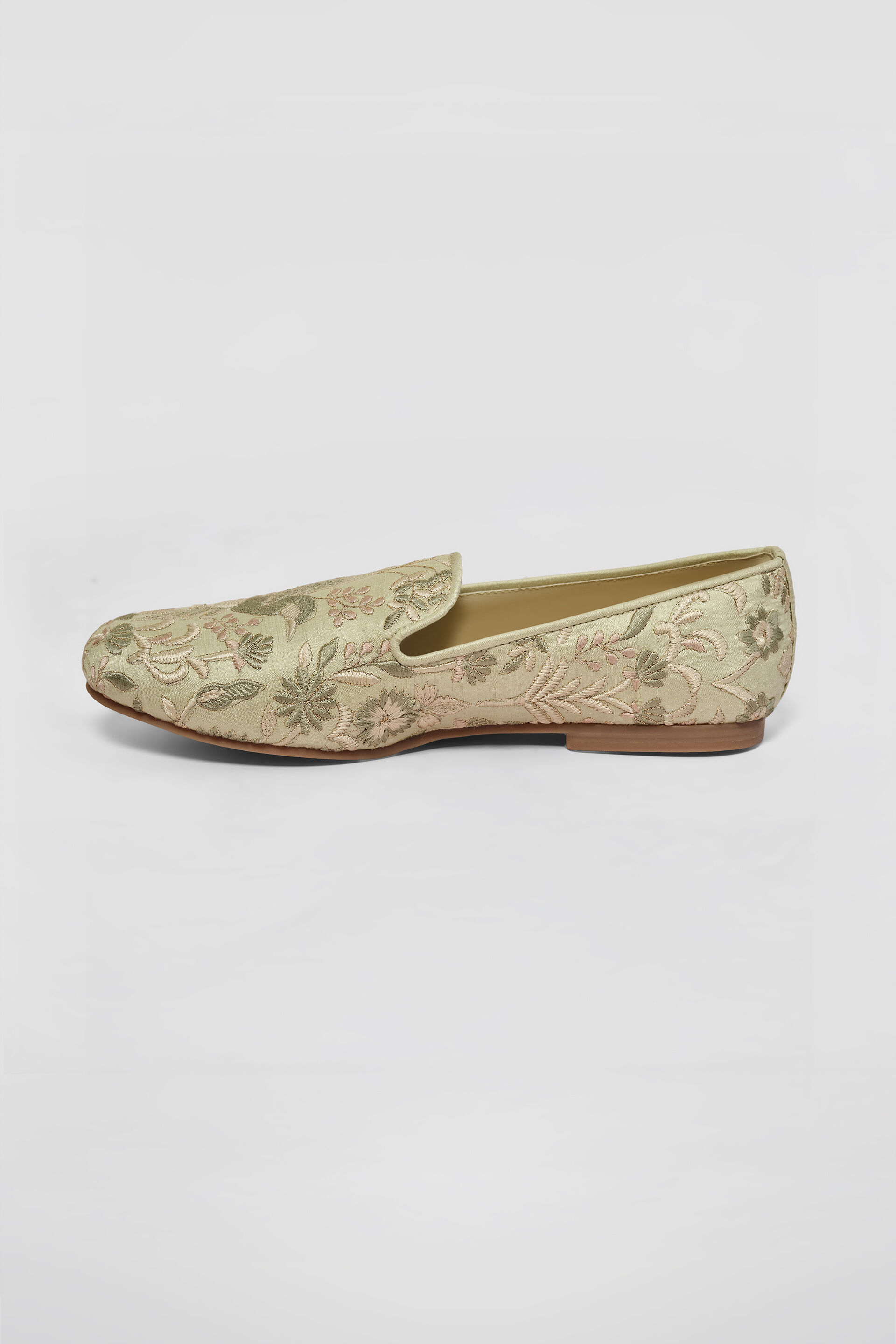 Kshiraj Embroidered Silk Mojris - Sage, Sage, image 2