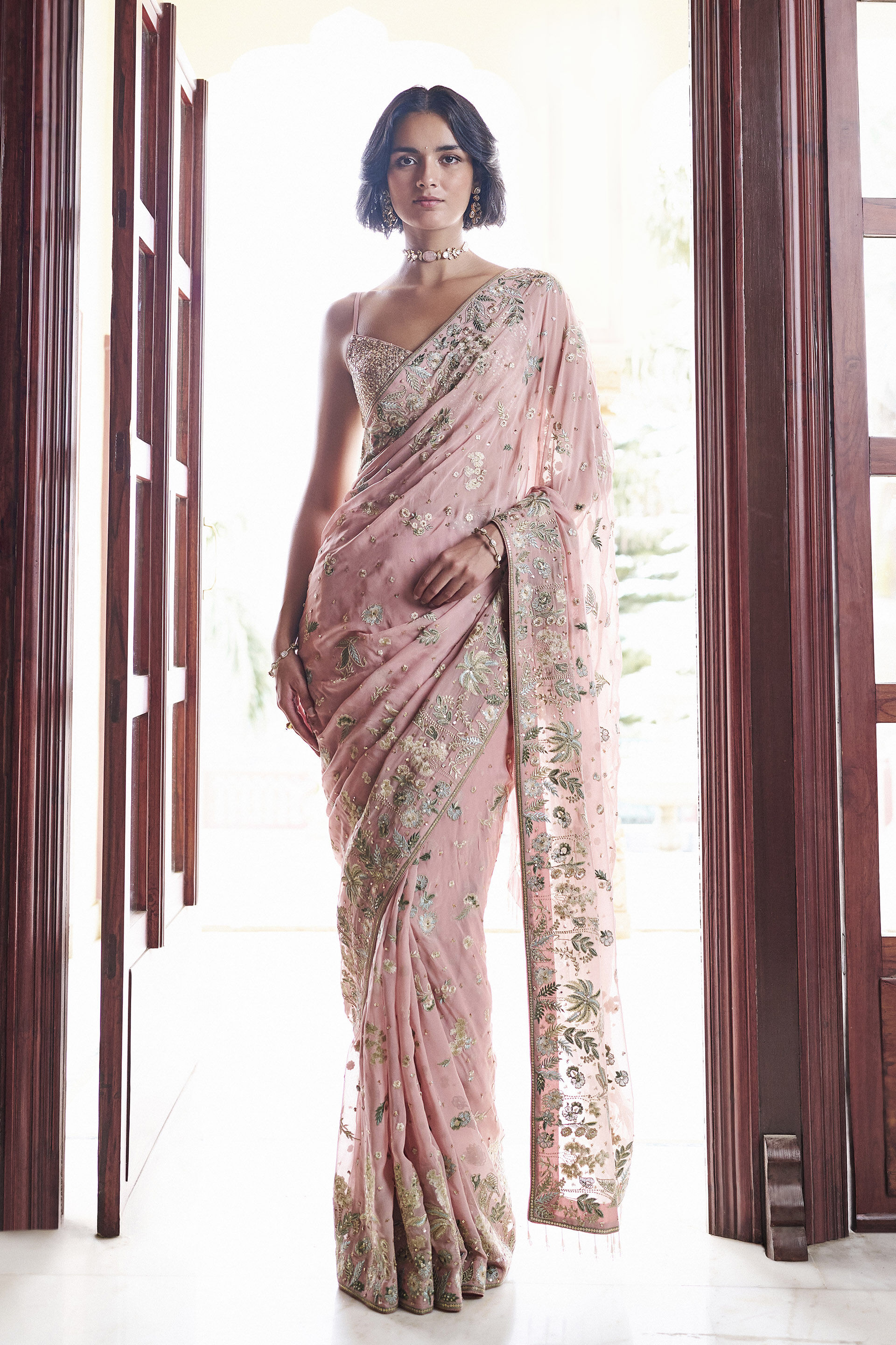 Legacy Embroidered Saree - ​Blush