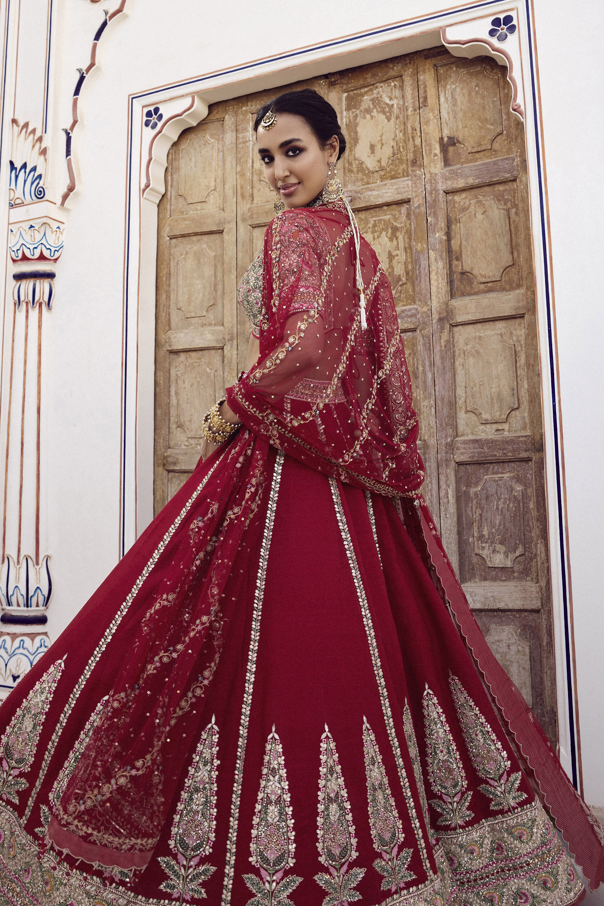 Mritsa Gota Patti Silk Lehenga Set - Red, Red, image 3