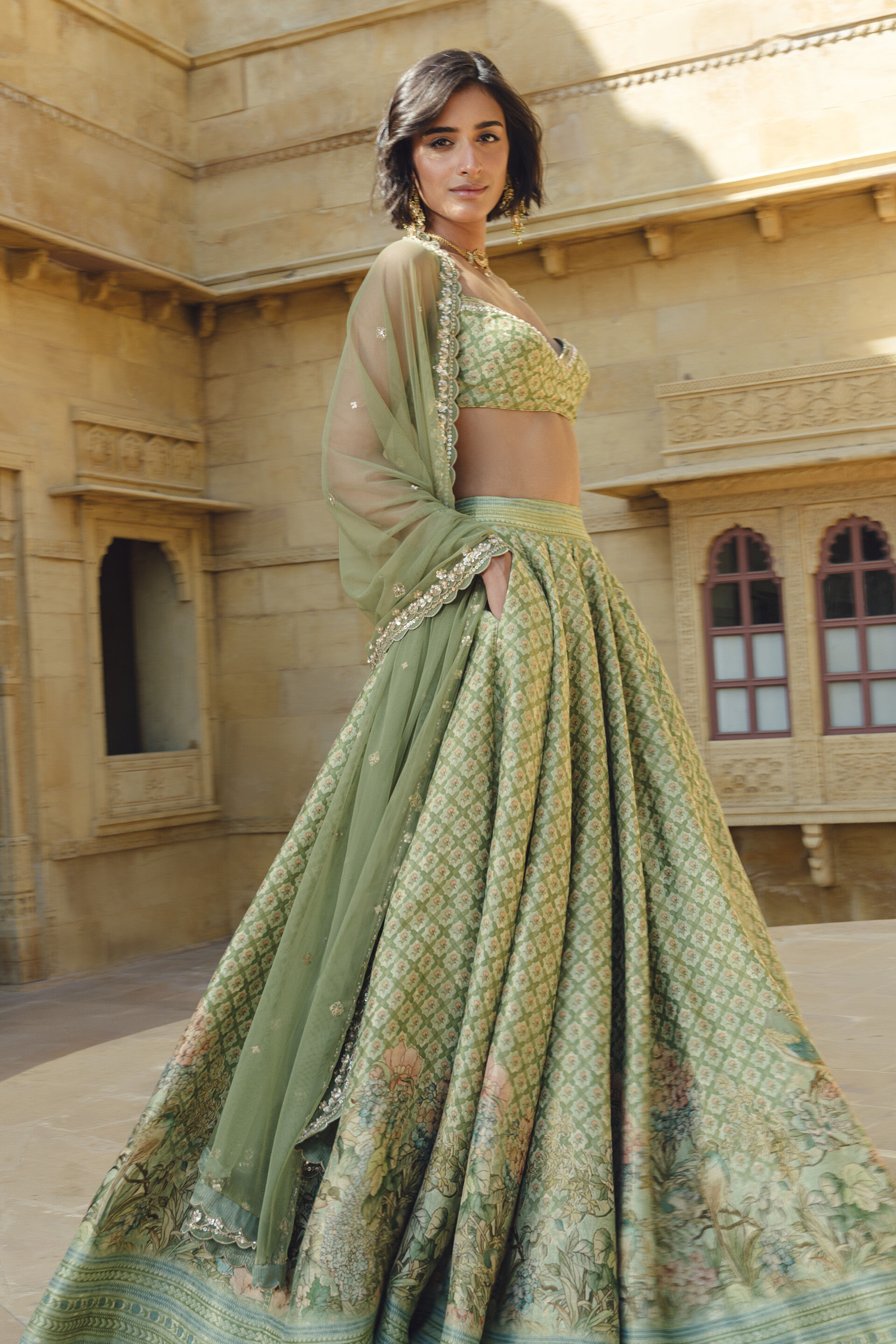 Fareeha Lehenga Set - Sage