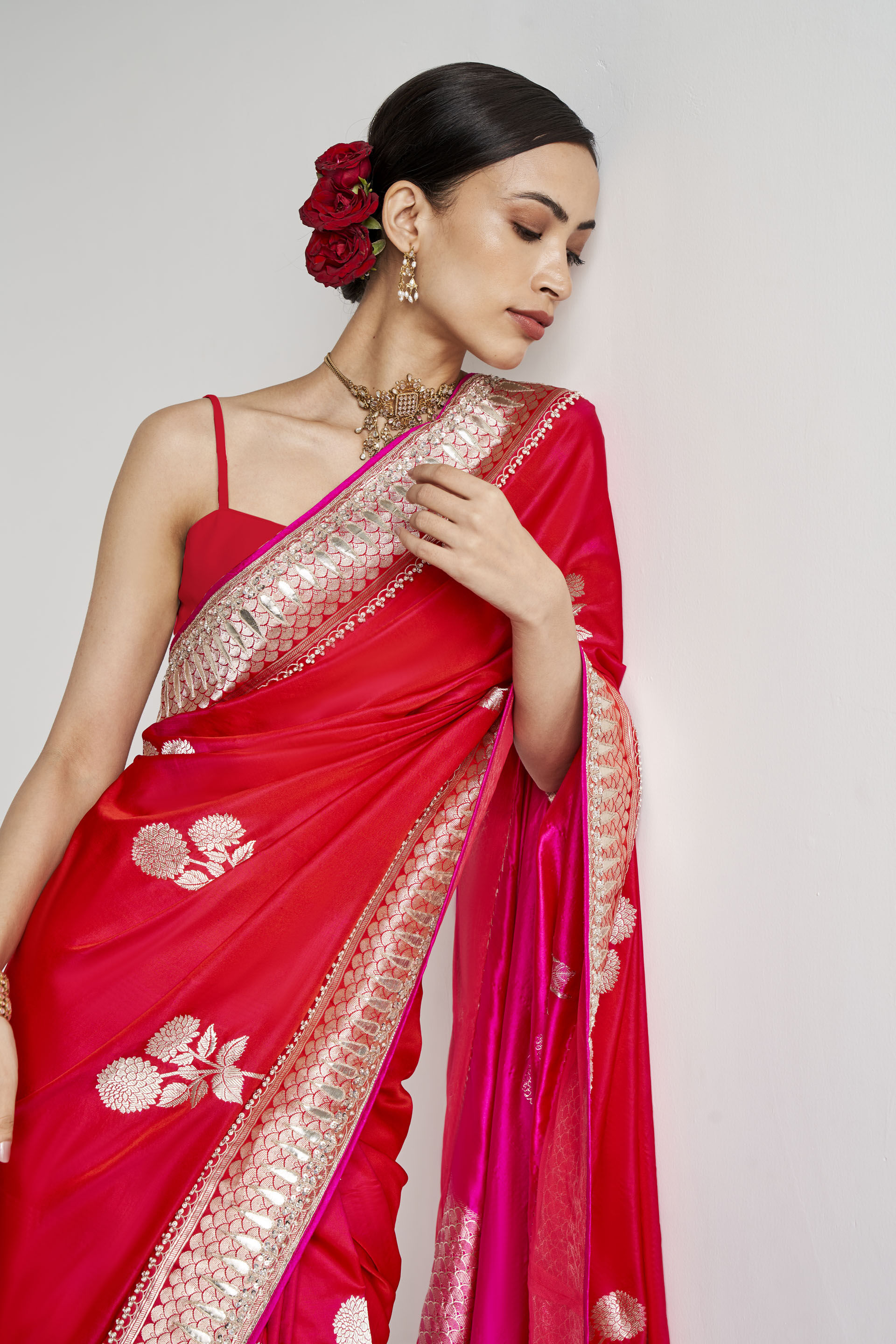 Kuhaki Benarasi saree - Red, Red, image 5