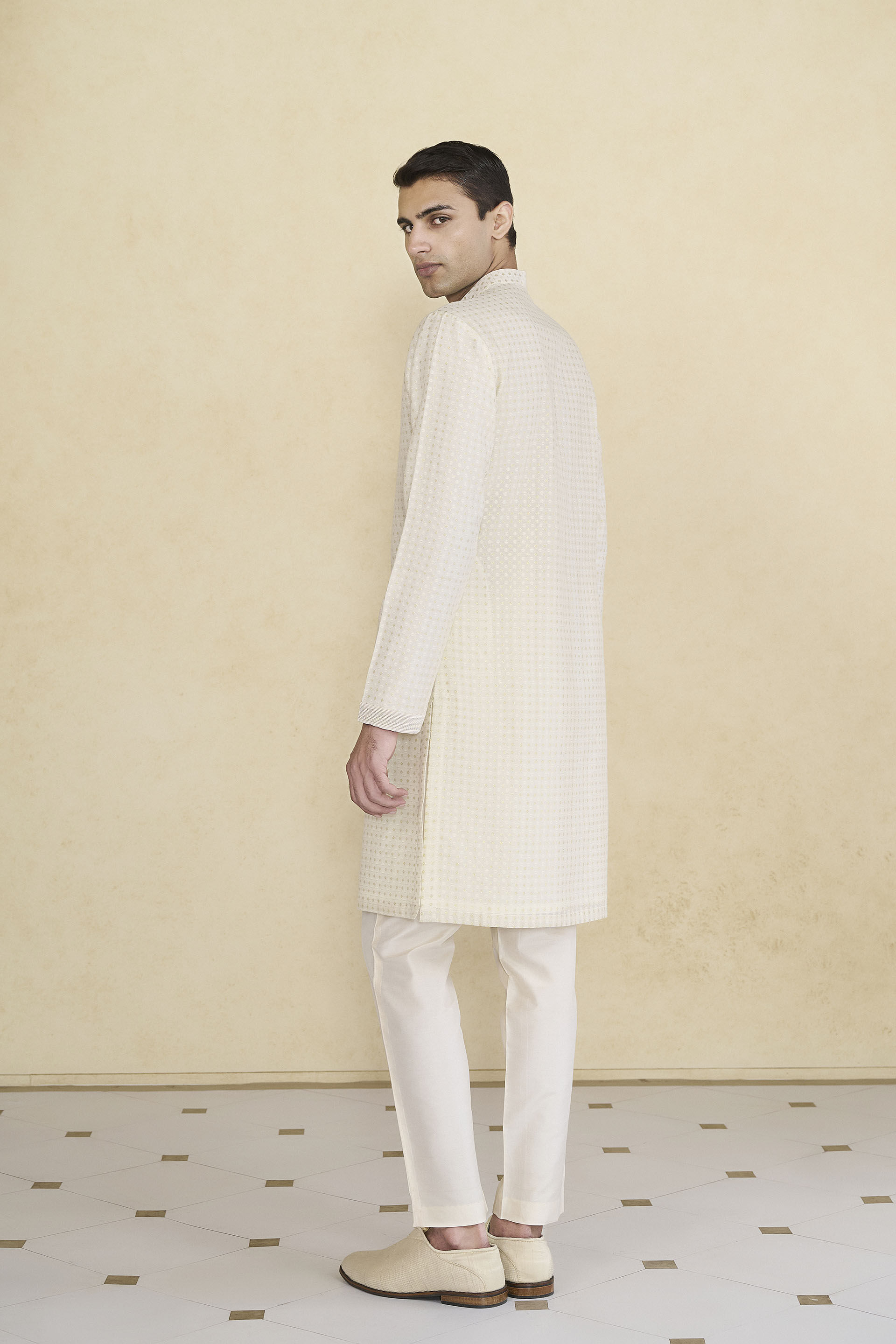 Hemansh Embroidered Silk Kurta - Cream, Cream, image 2