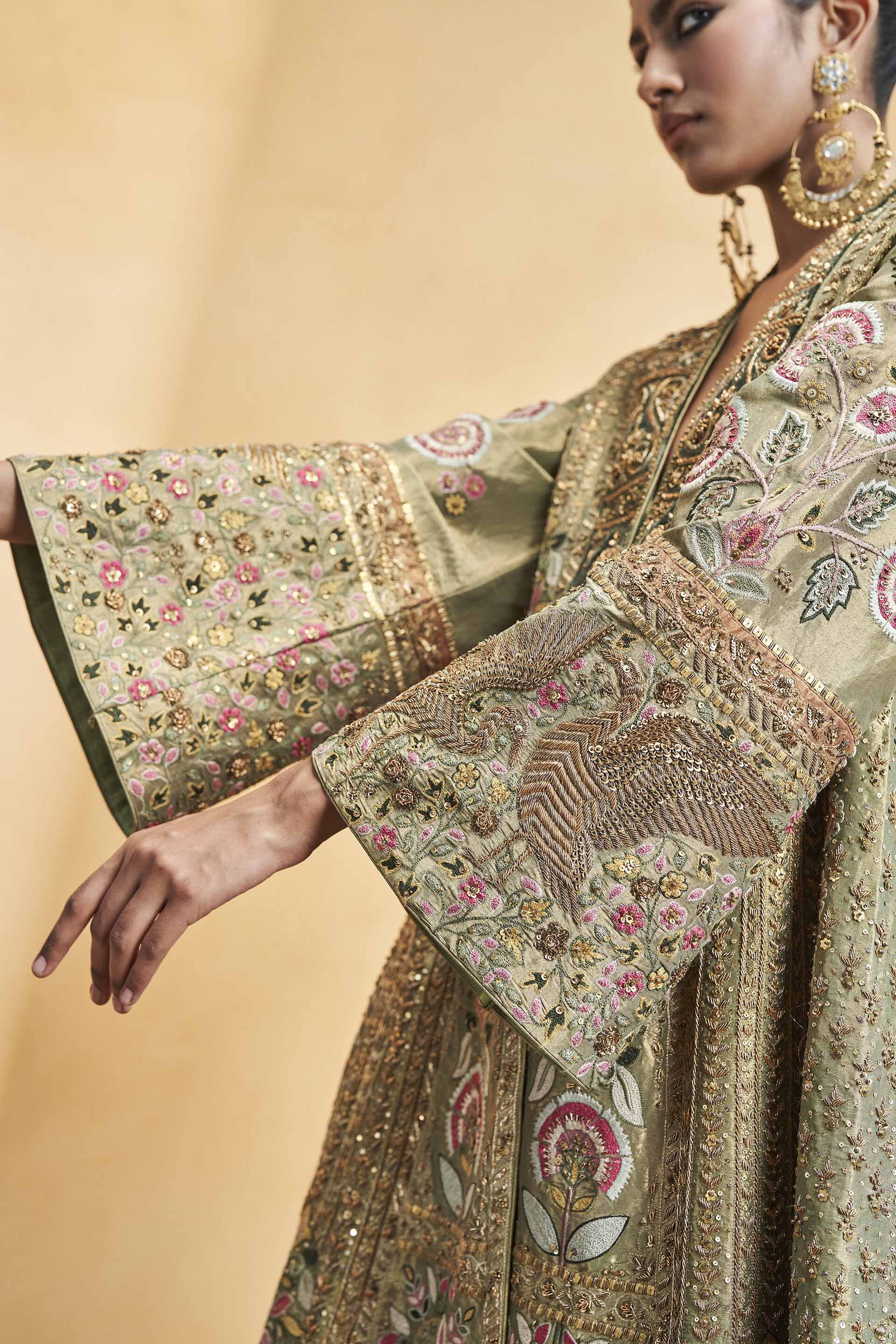 Melody Of The Flowers Embroidered Zardozi Sharara Set - Sage, Sage, image 7