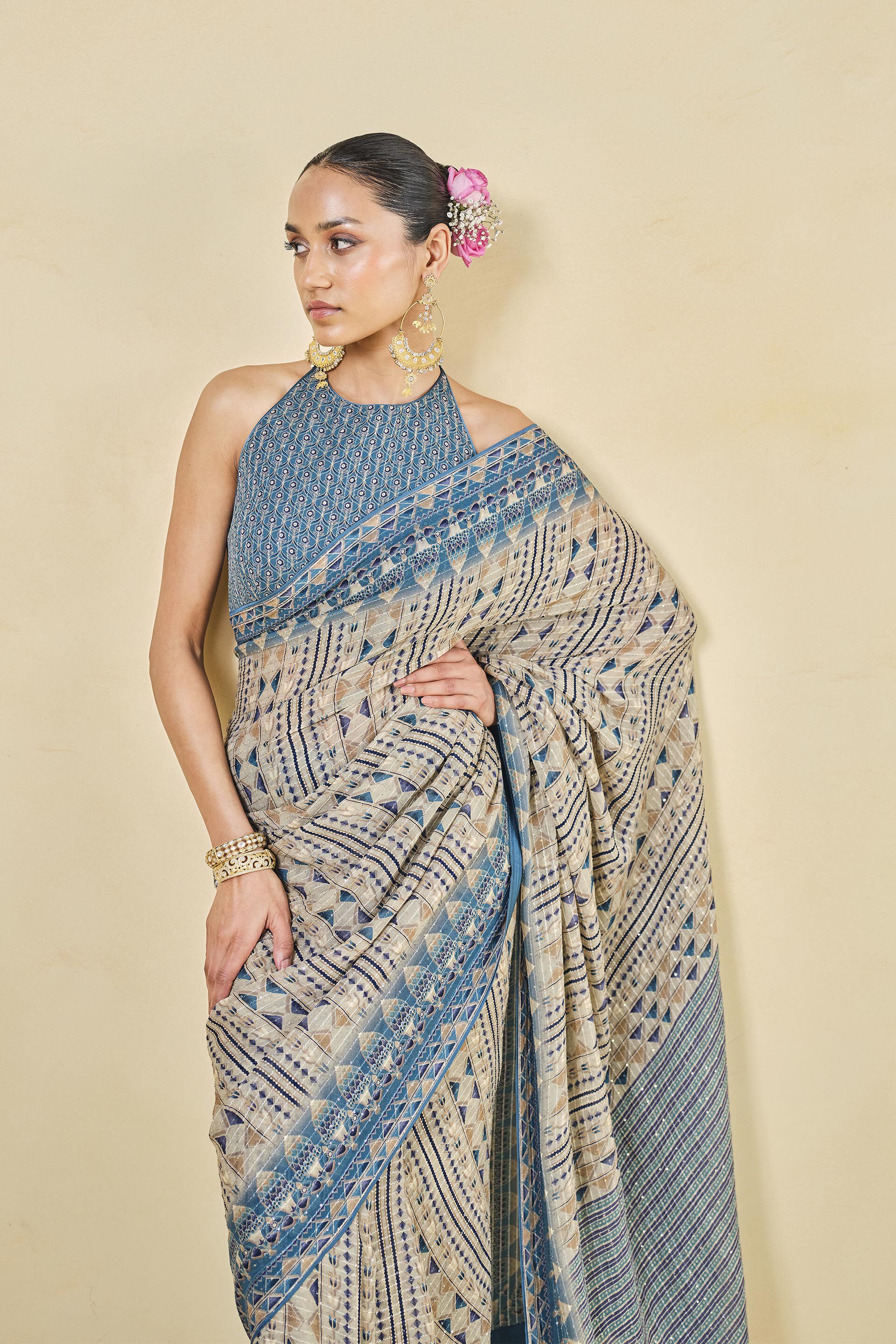 Masara Georgette Saree - Beige, Beige, image 4