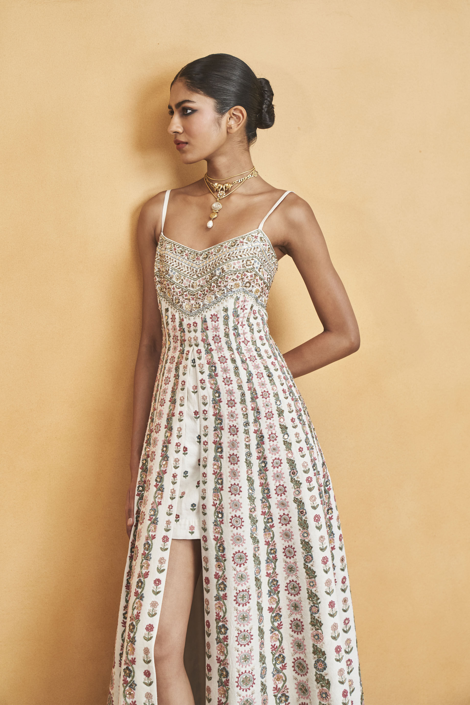 Sounds Of The Forest SEWA Hand-embroidered Silk Dress - Cream, Cream, image 3