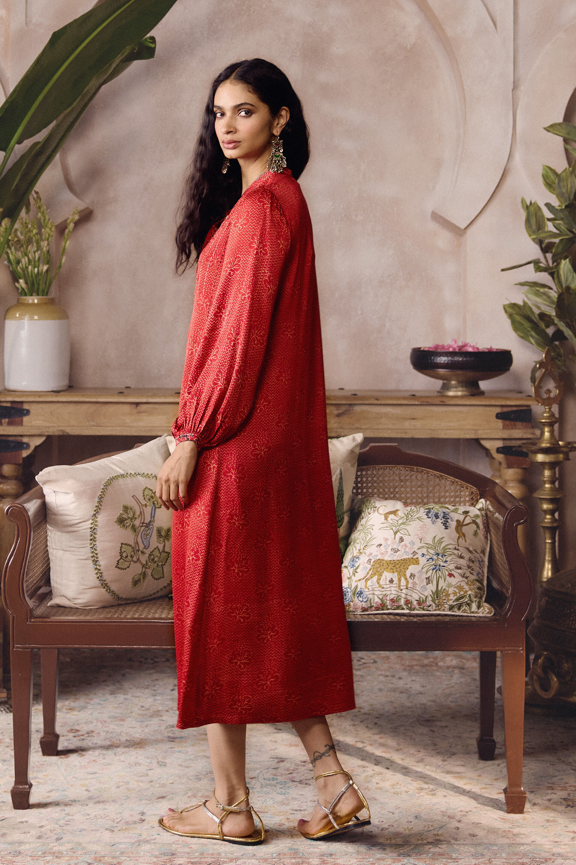 Kemora Ajrakh Hand-block Printed Dress - Red