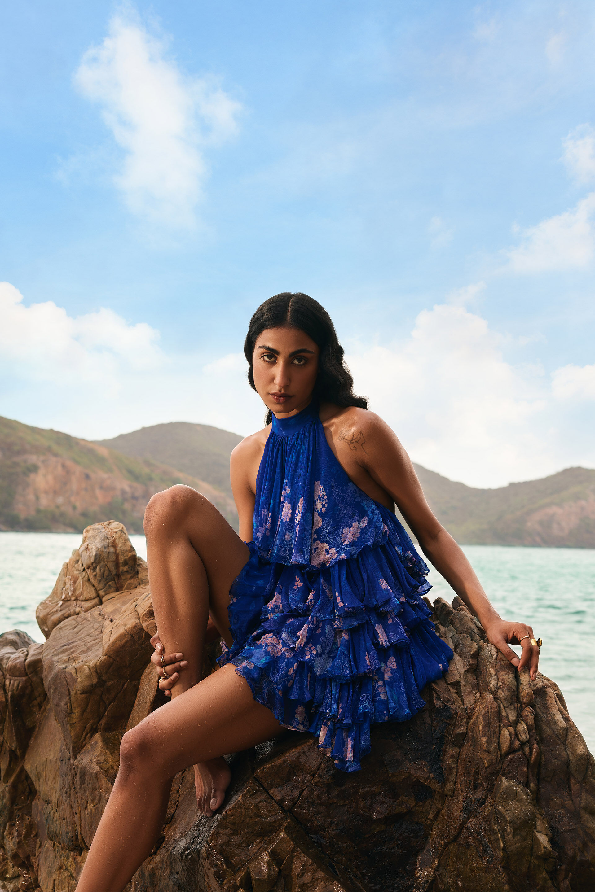 Onirique Chiffon Tiered Dress - Blue, Blue, image 4