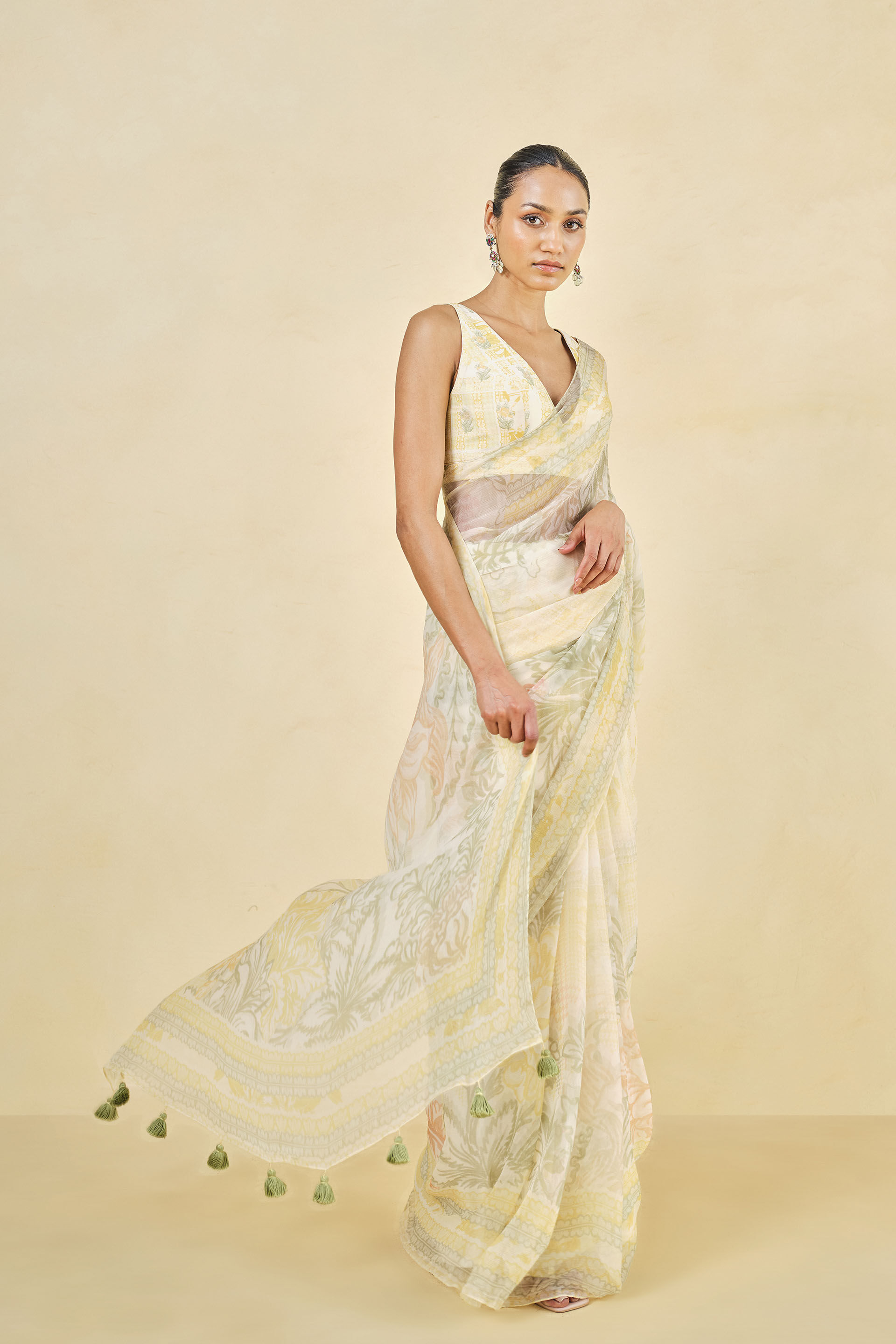 Cerrado Lyocell Saree, Yellow, image 3