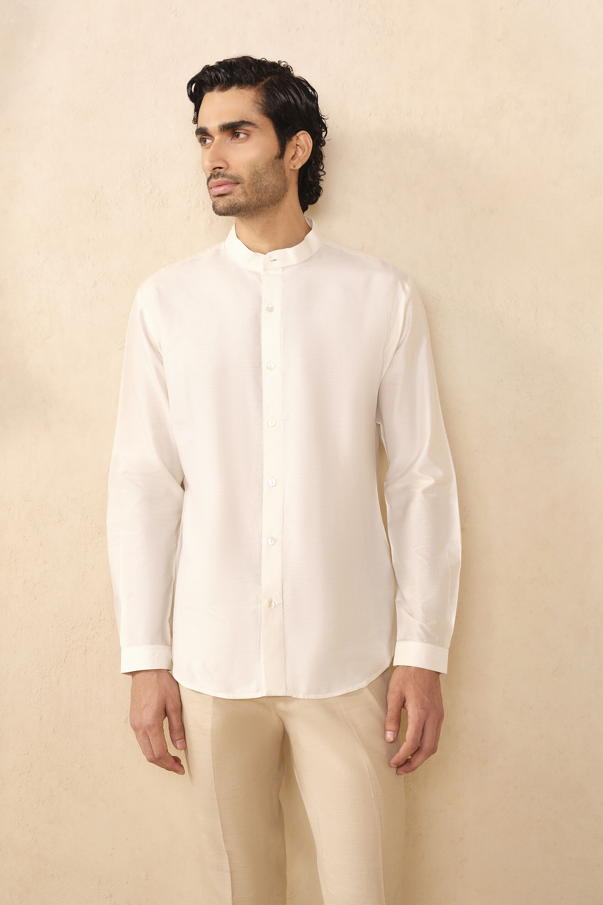 Adnan Silk Shirt- Off White, Off White, image 4