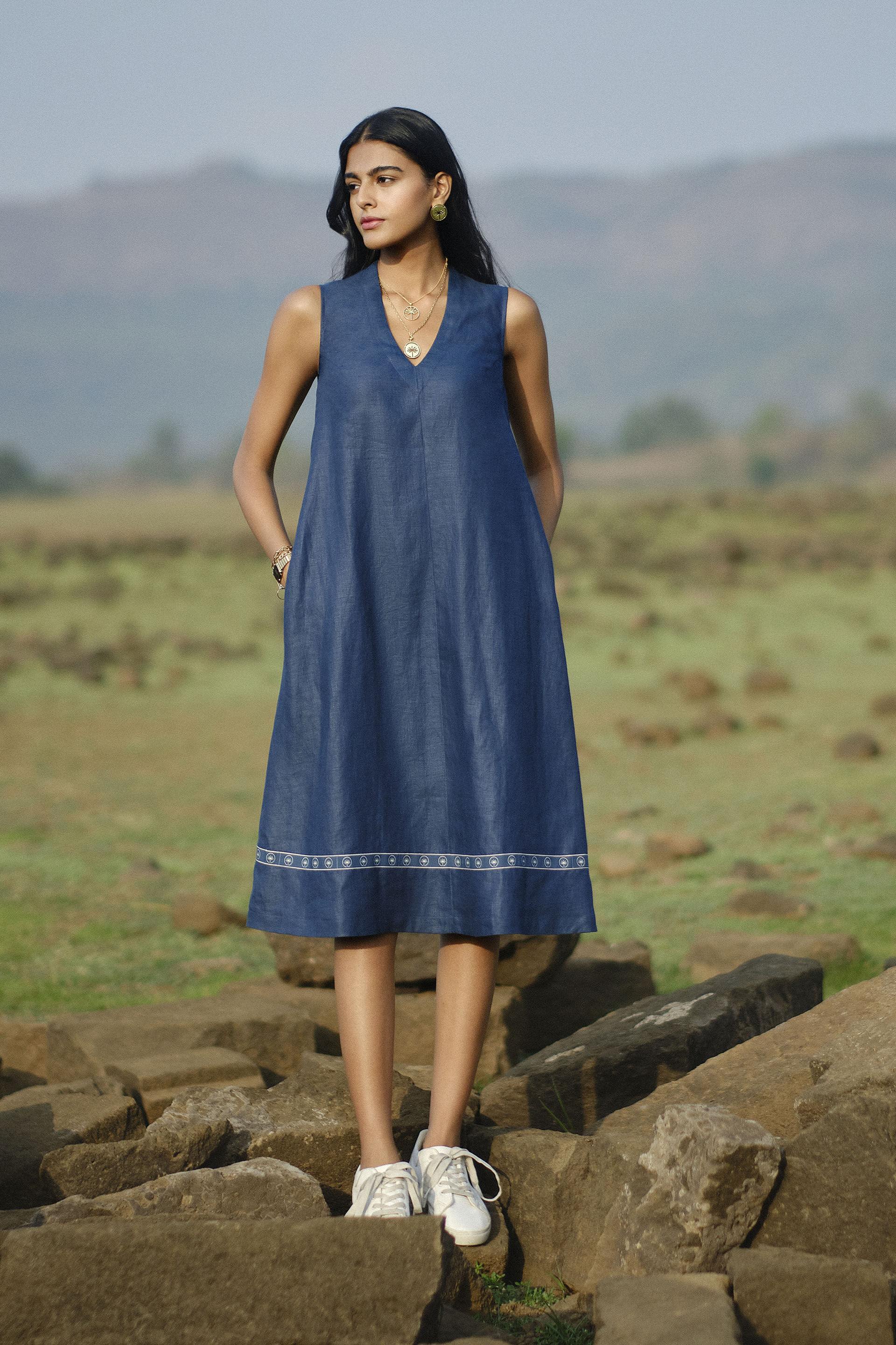 Buy BLUE A-LINE PLUS SIZE MIDI DRESS for Women Online in India