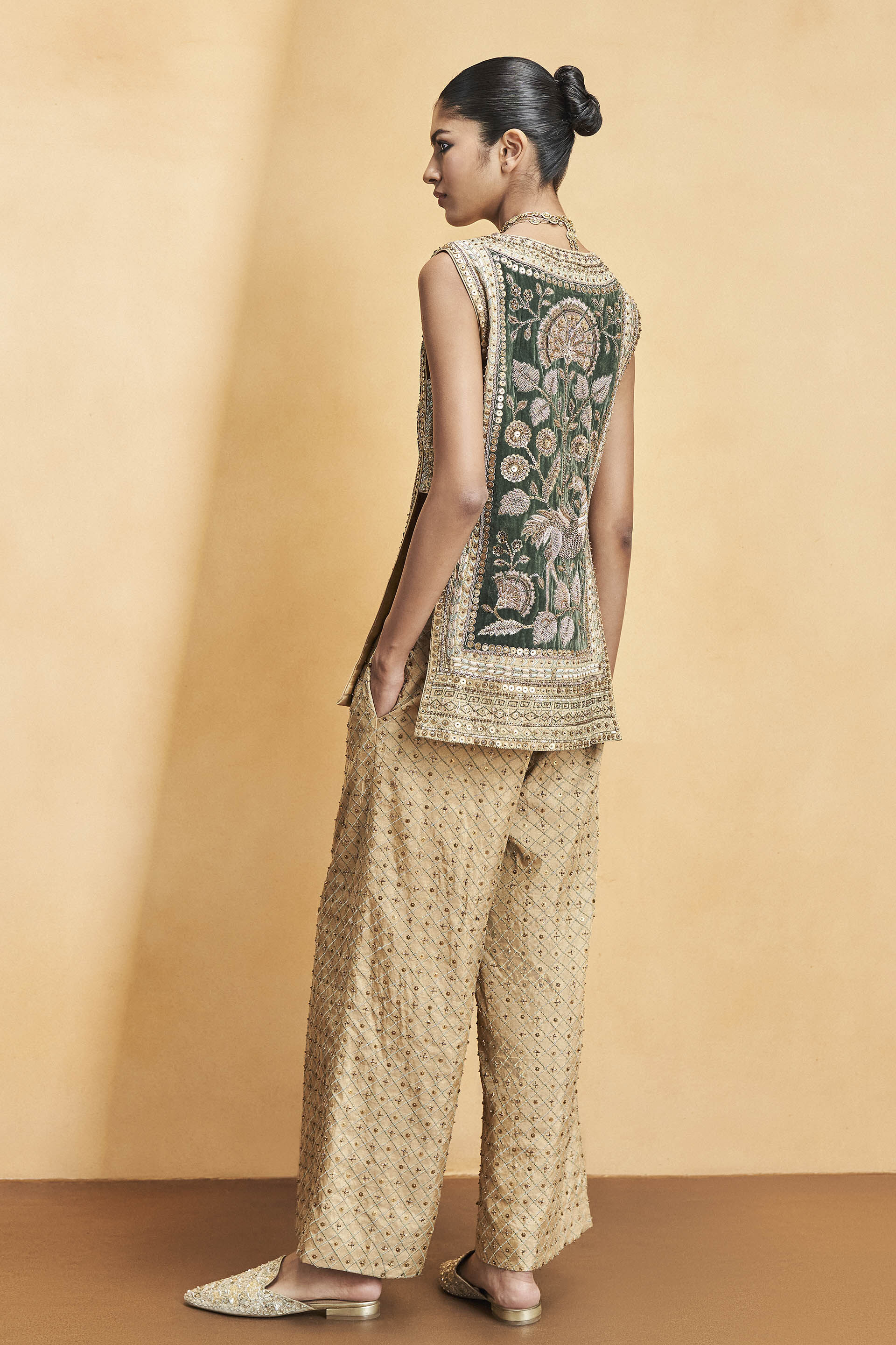 Heart Of The Forest Embroidered Zardozi Set - Gold, Gold, image 3