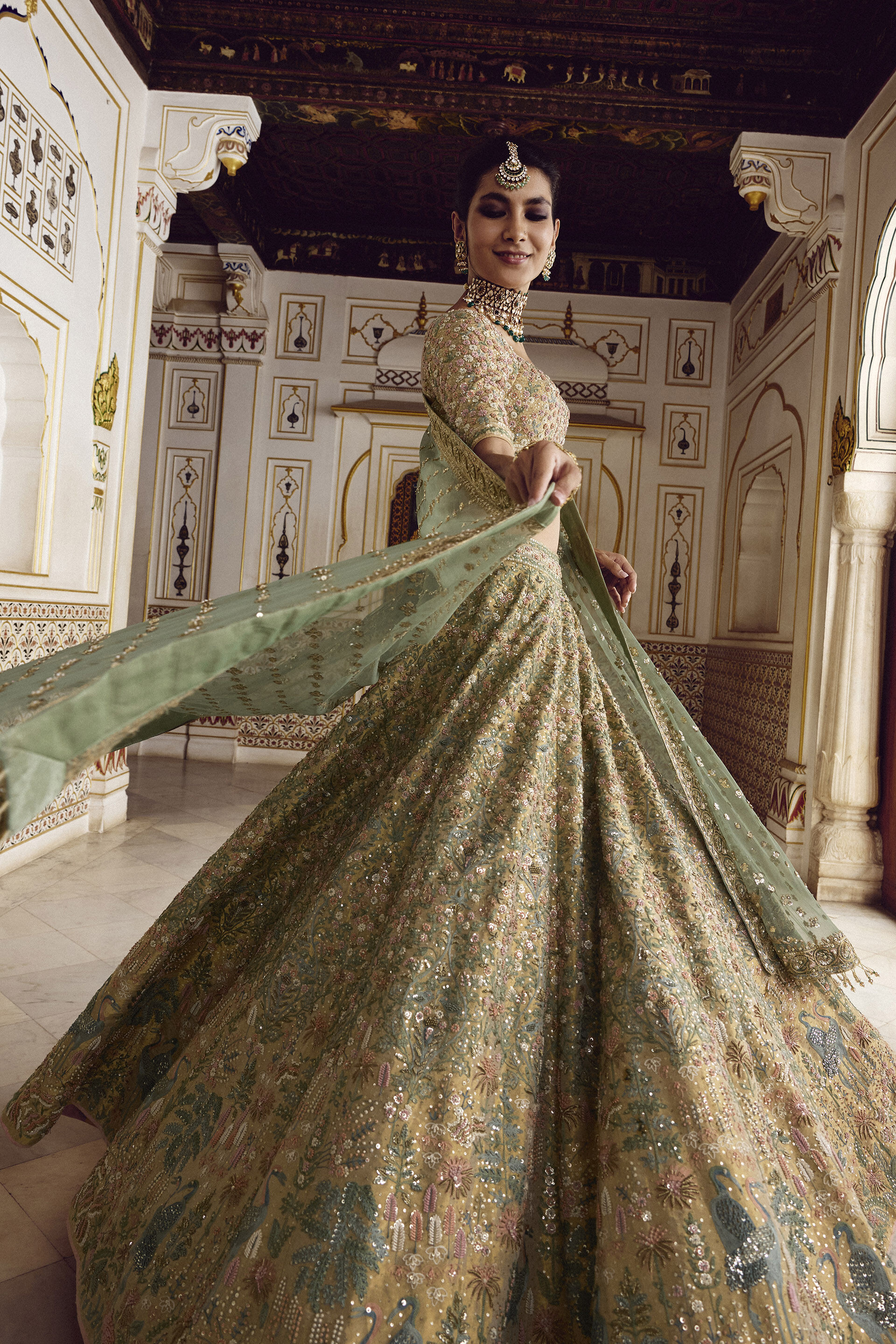 Alzahra Embroidered Silk Lehenga Set - Gold, Gold, image 3