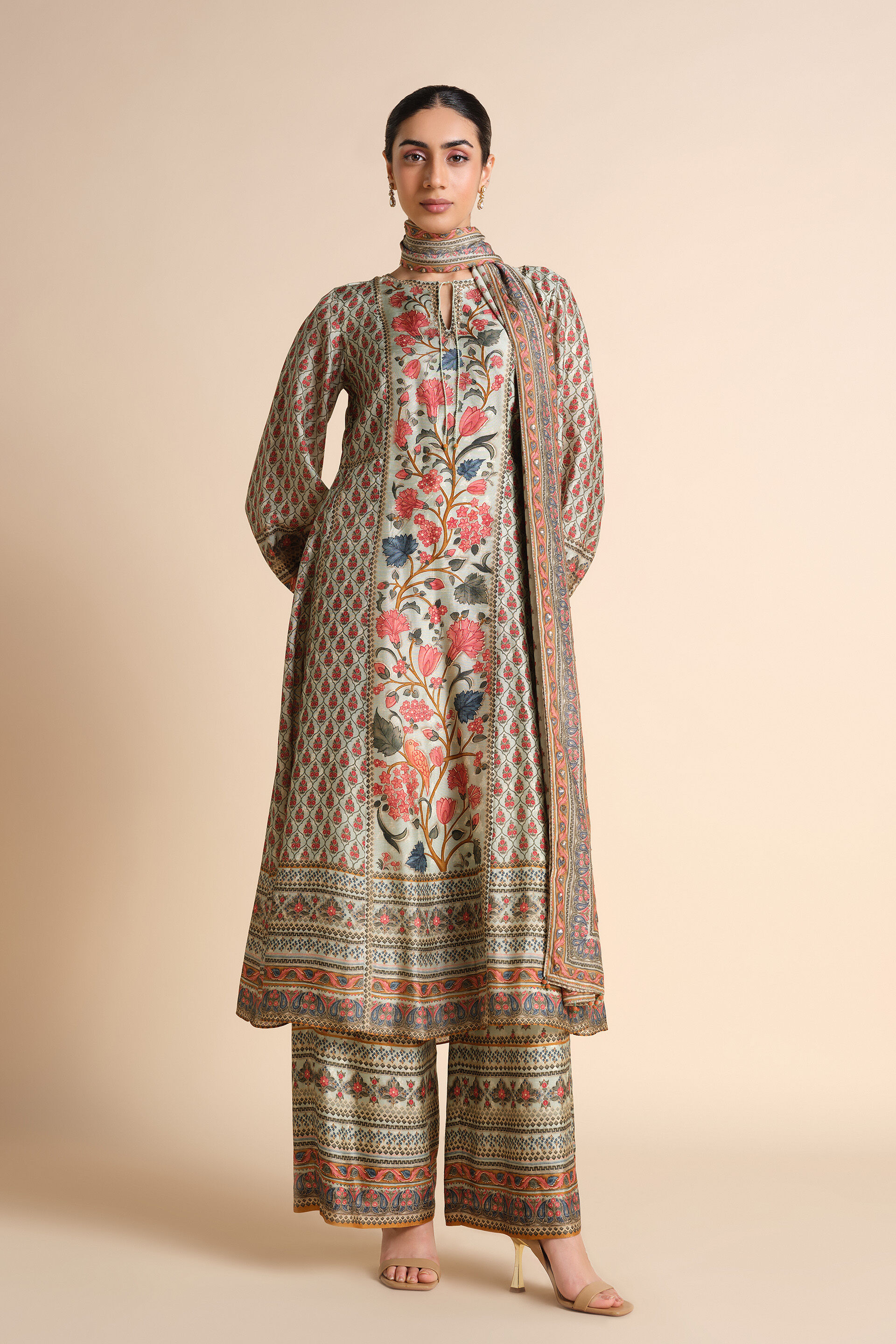 Azza Silk Kurta Set - Sage, Sage, image 1