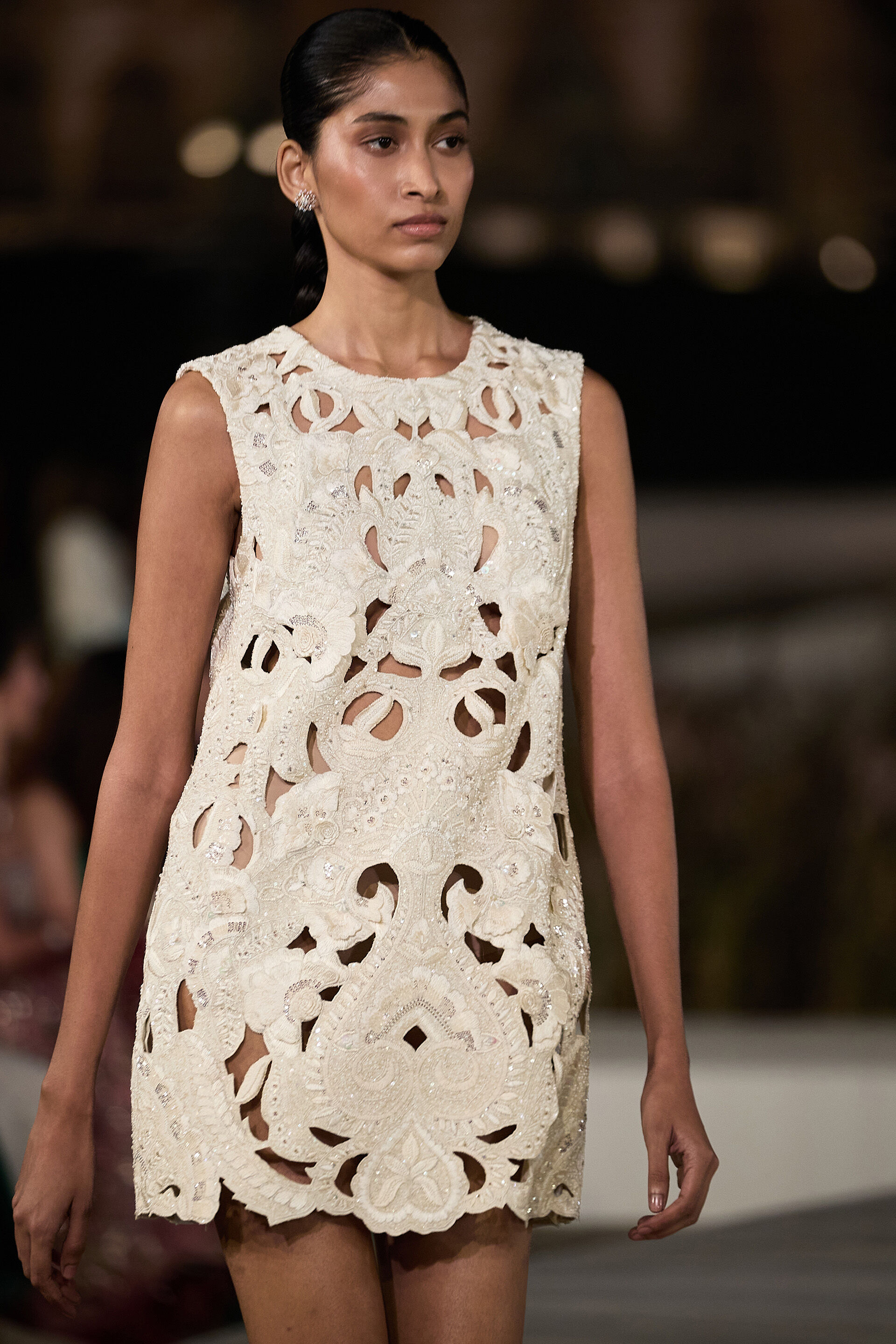 Wildora Embroidered Broderie Silk Dress - Ivory