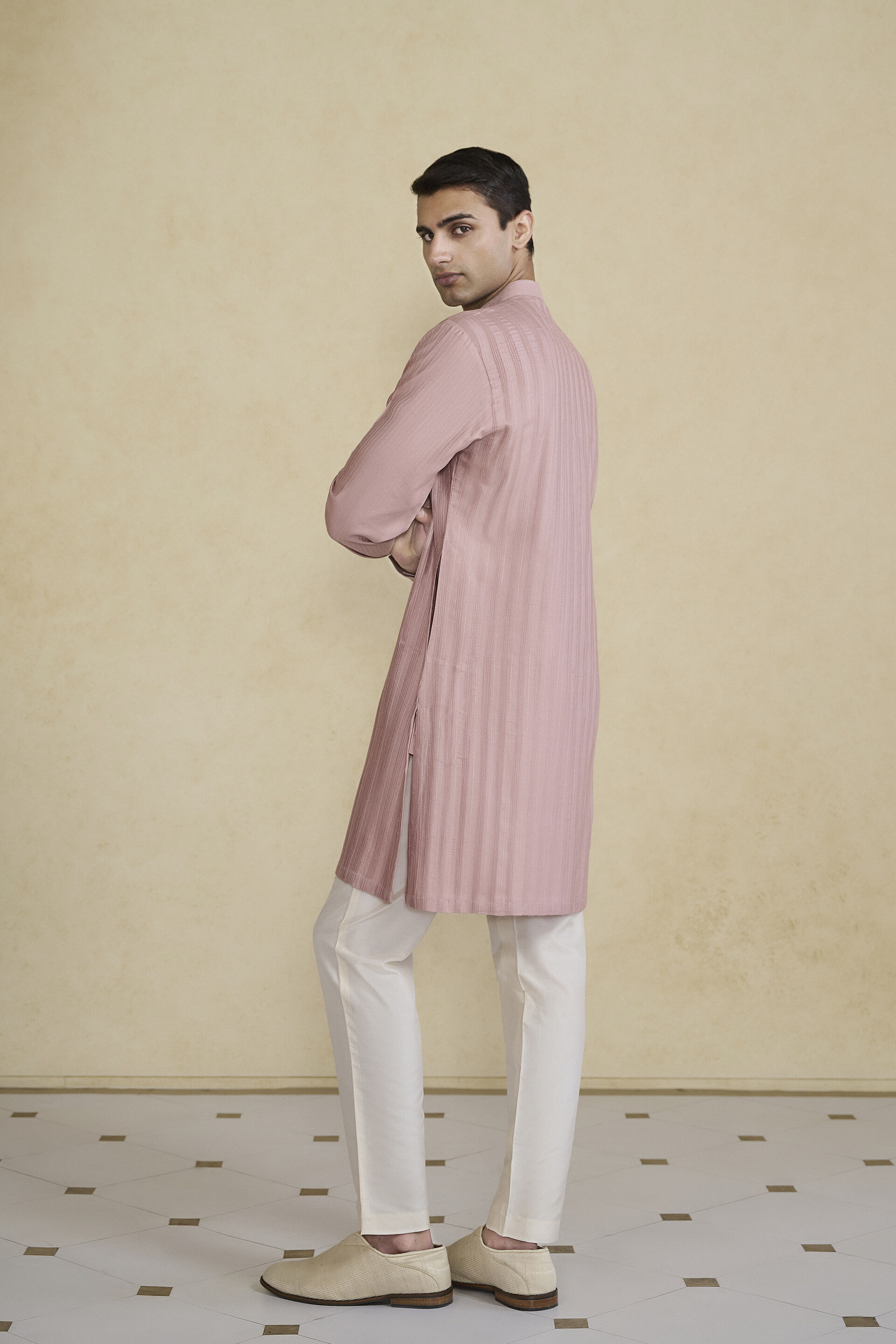 Daeven Embroidered Silk Kurta - Rose Pink, Rose Pink, image 2
