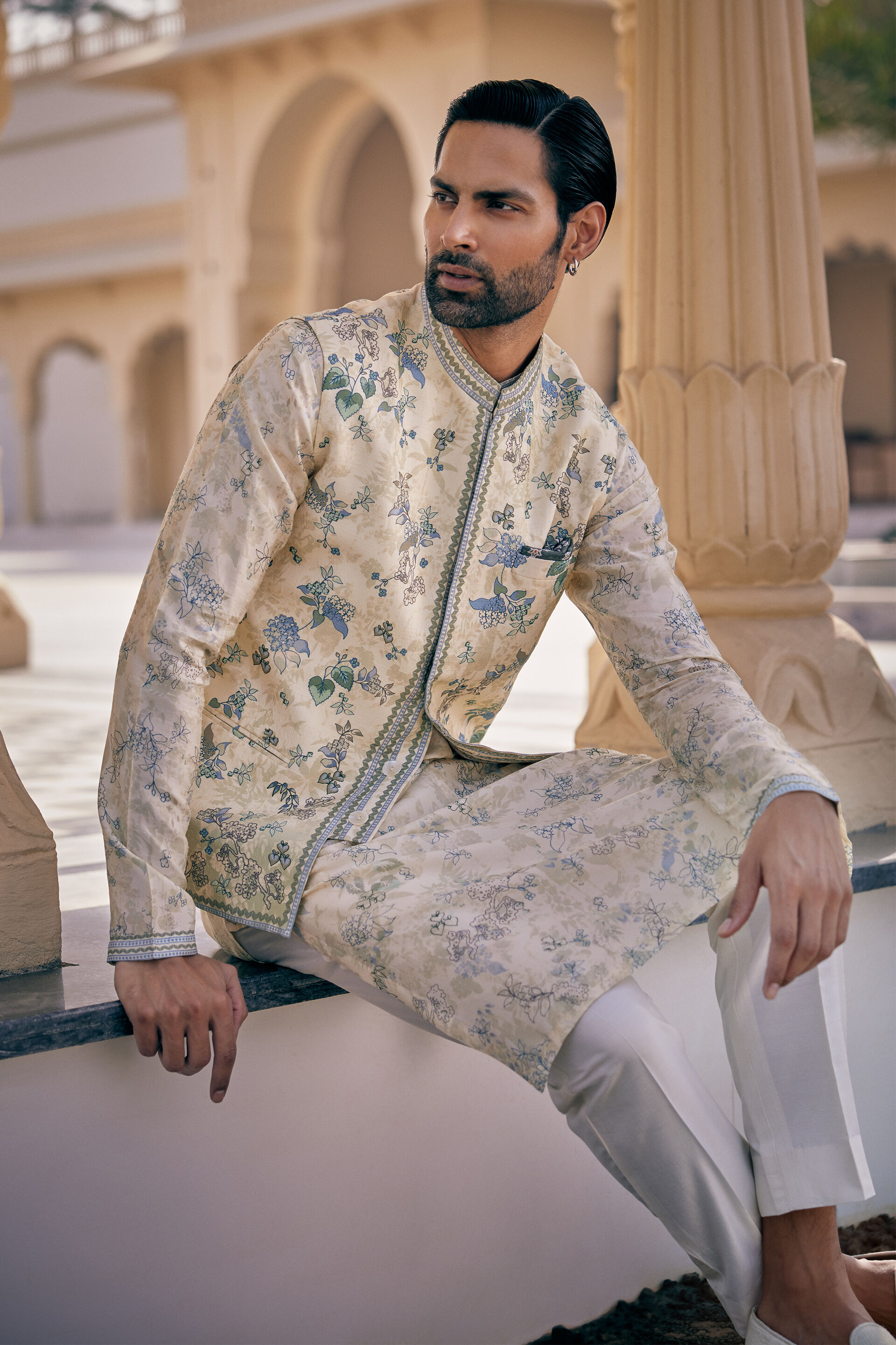 Harishva Nehru Jacket - Ivory, Ivory, image 3