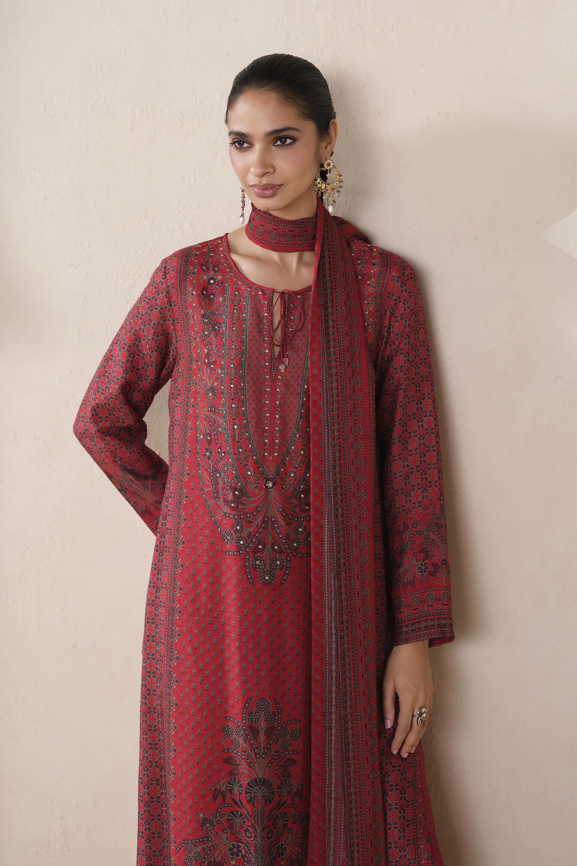 Trisha Printed Suit Set in Red, Red, image 3