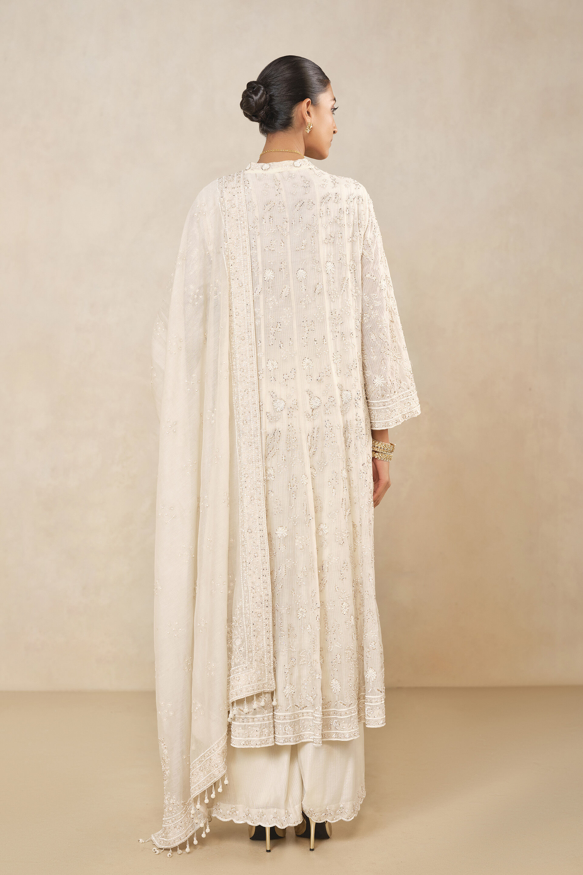 Nour Embroidered Mul Palazzo Set - Ivory