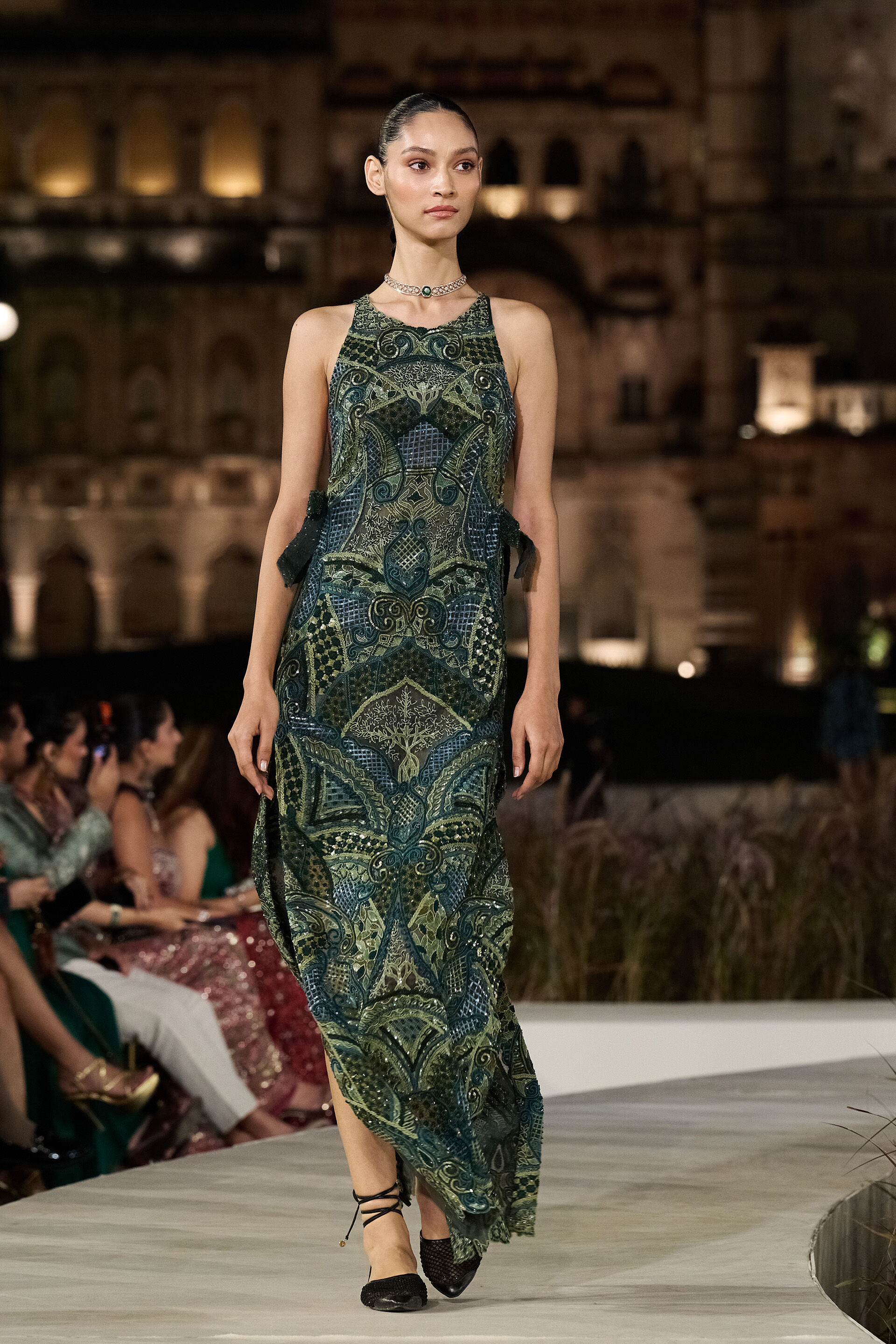 Theodesia Embroidered Cord Gown - Green, Green, image 4