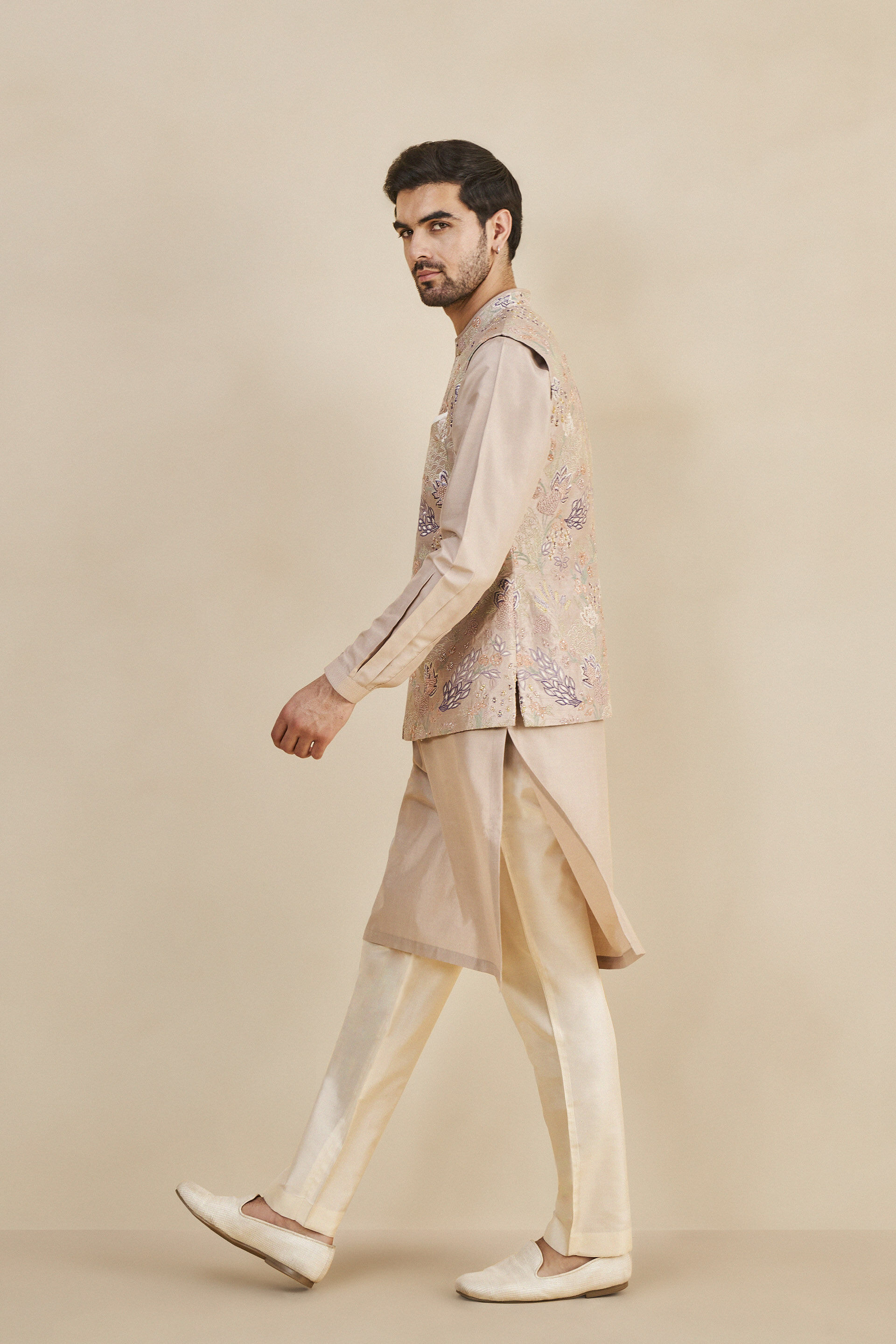 Uttank Embroidered Silk Nehru Jacket - Lavender, Lavender, image 2