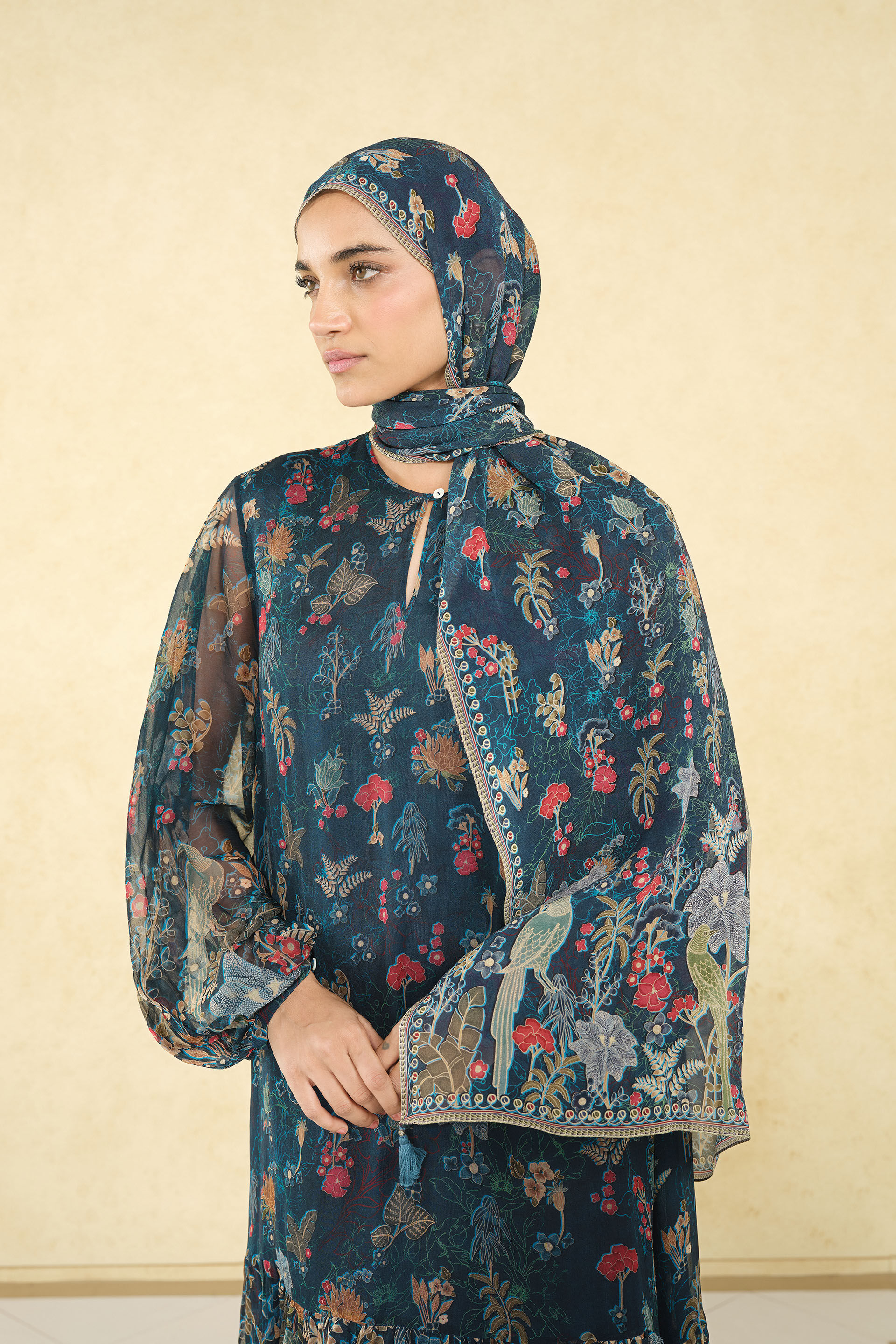 Miyako Printed Stole - Blue, Blue, image 1