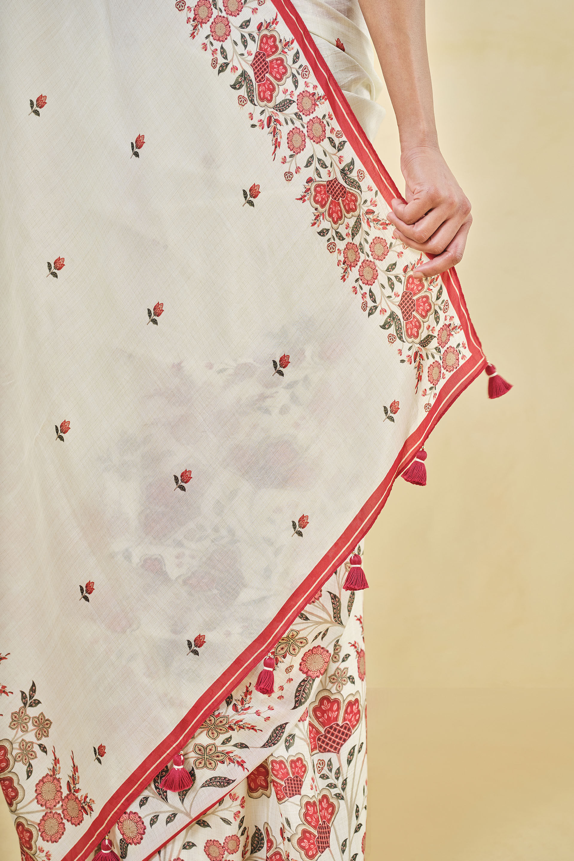 Delano Lyocell Saree, White, image 6