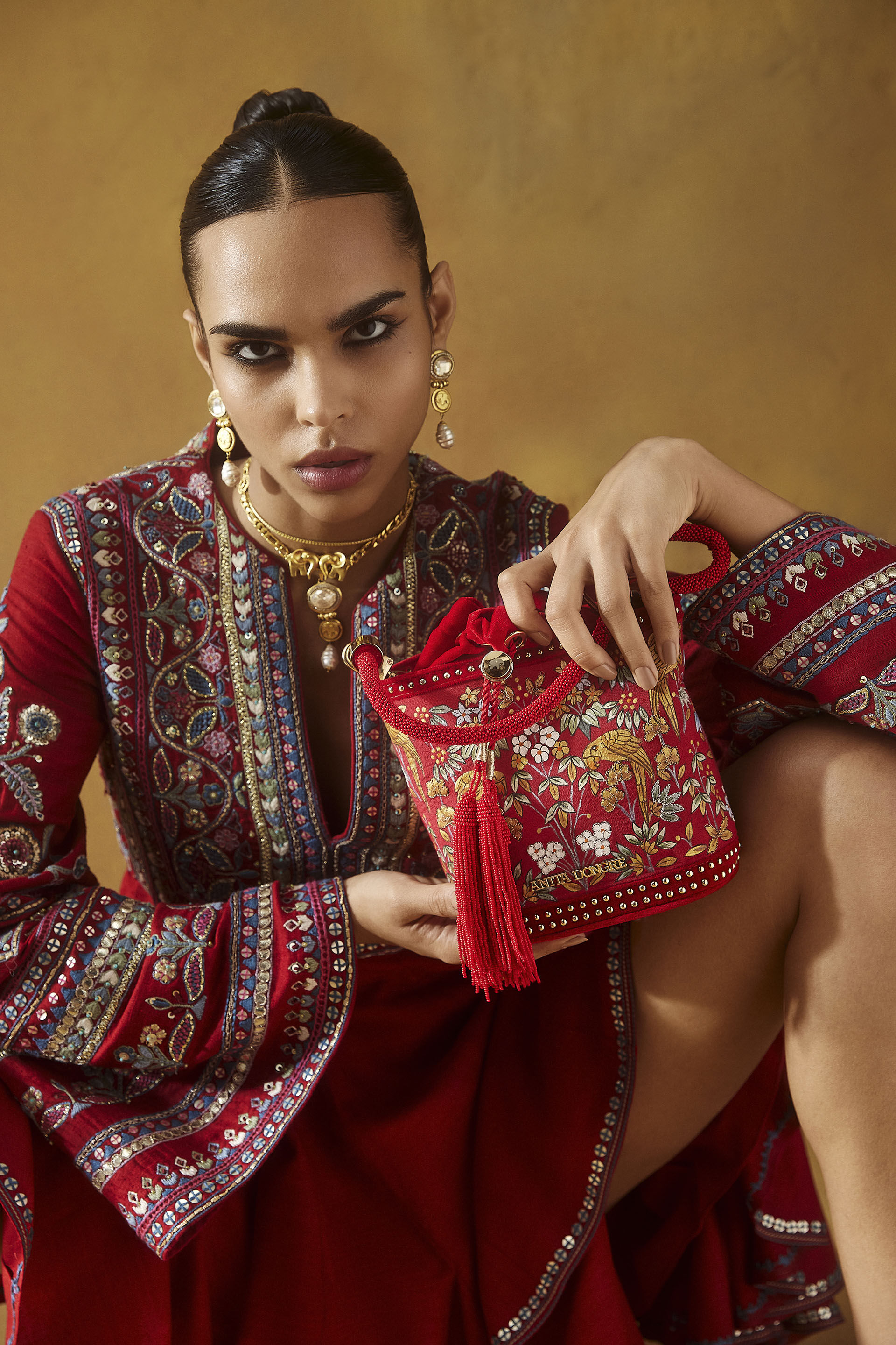 Pichhwai Bucket Bag - Scarlet Red, Red, image 4