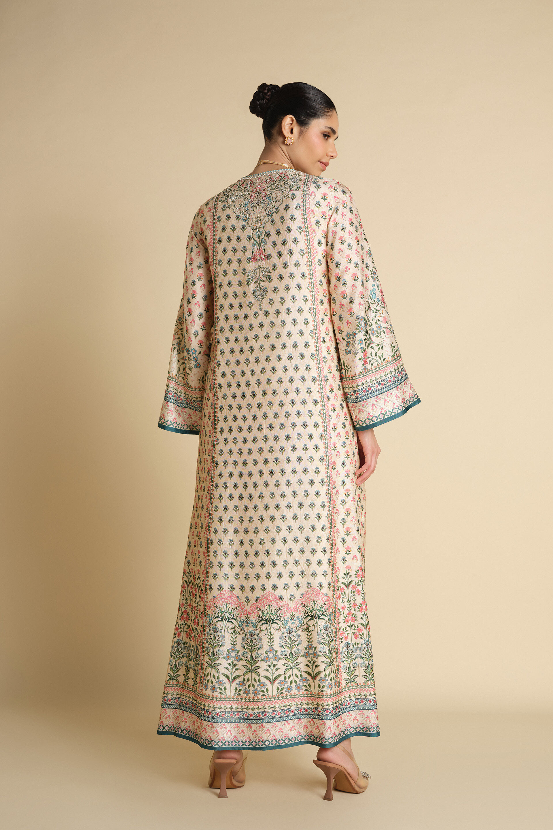 Corvus Embroidered Silk Kaftan - Blush, Blush, image 2