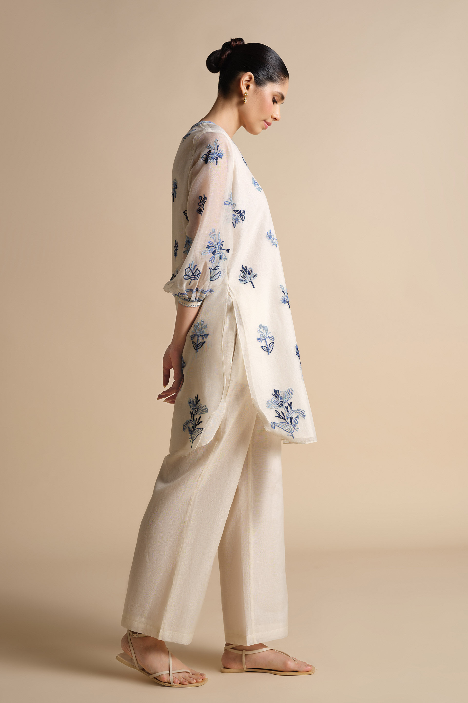 Plume Hand-embroidered SEWA Silk Co-ord - Ivory, Ivory, image 3