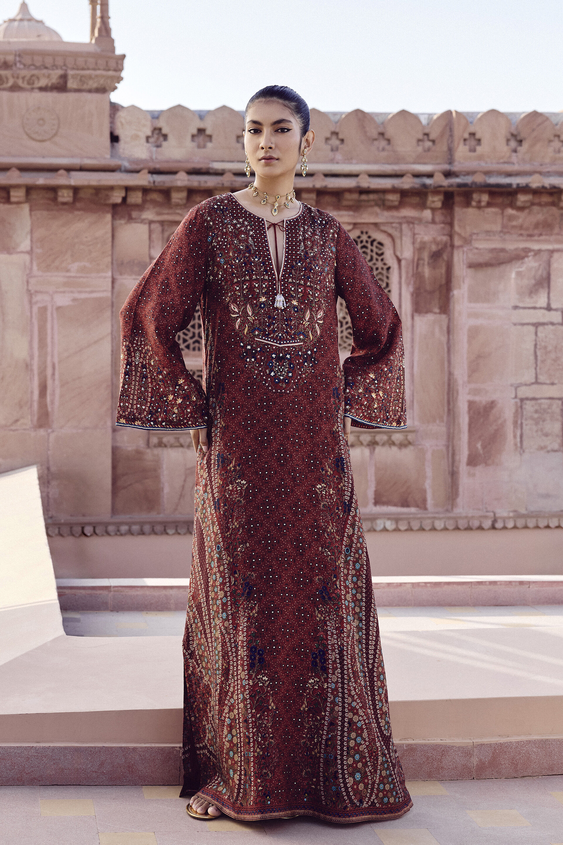 Amalaka Silk Kaftan - Deep Red
