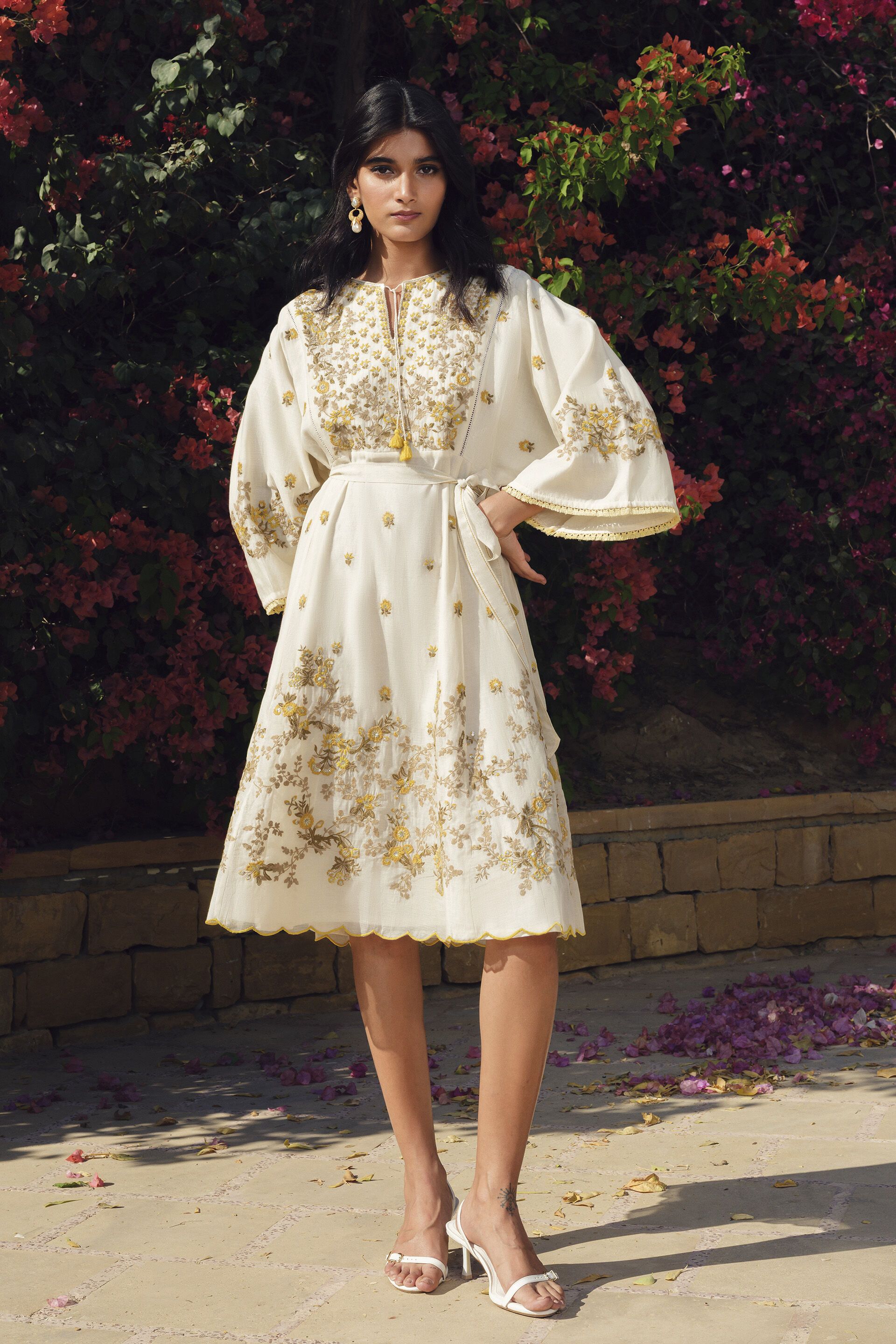Amra Embroidered Mul Dress - Natural, Natural, image 1