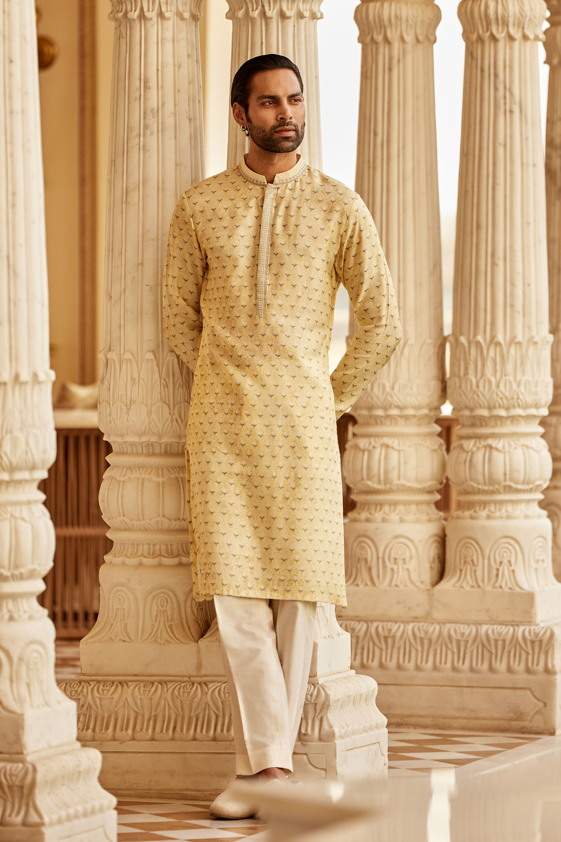 Bourag Silk Kurta - Yellow