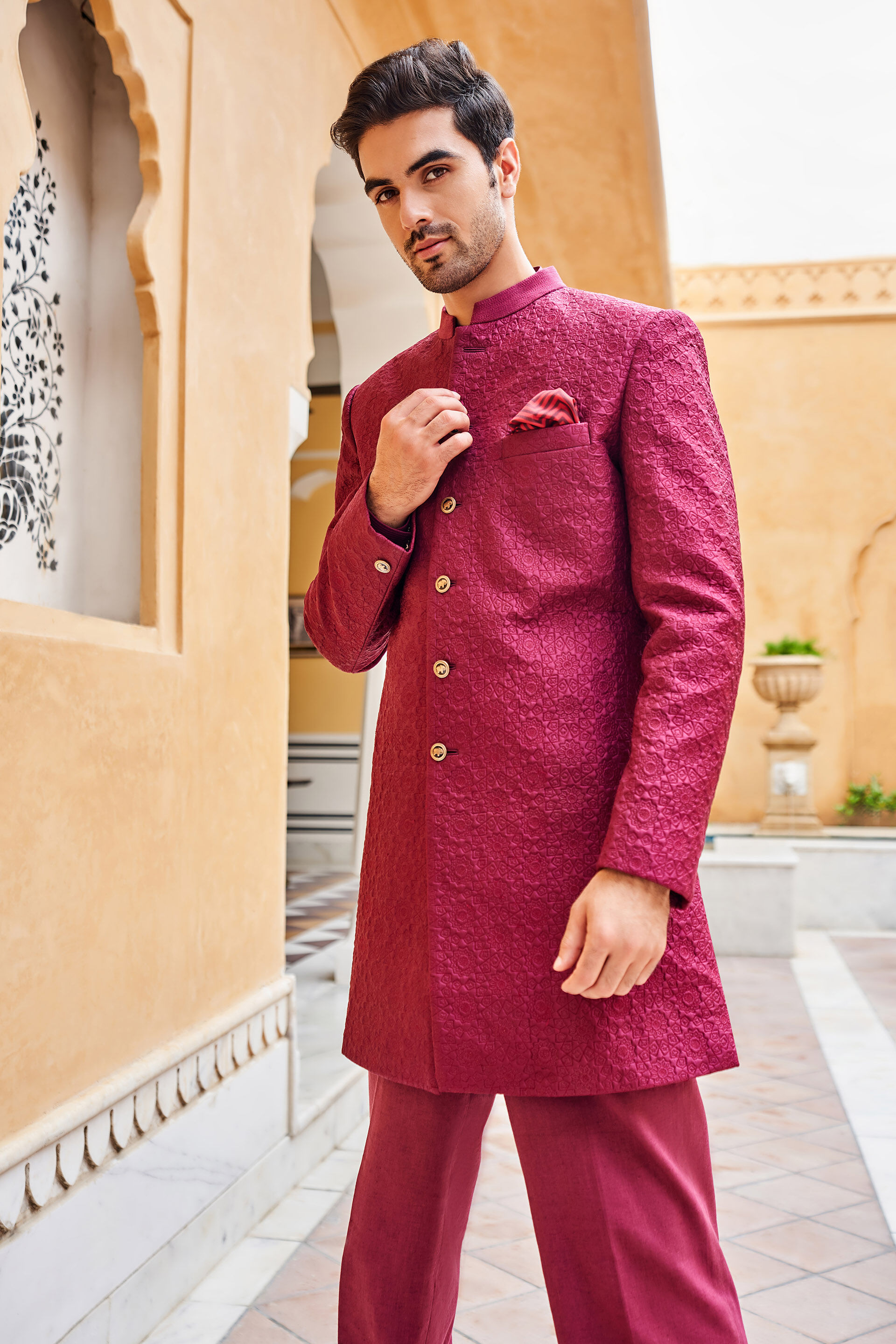 Maroon wedding sherwani hot sale