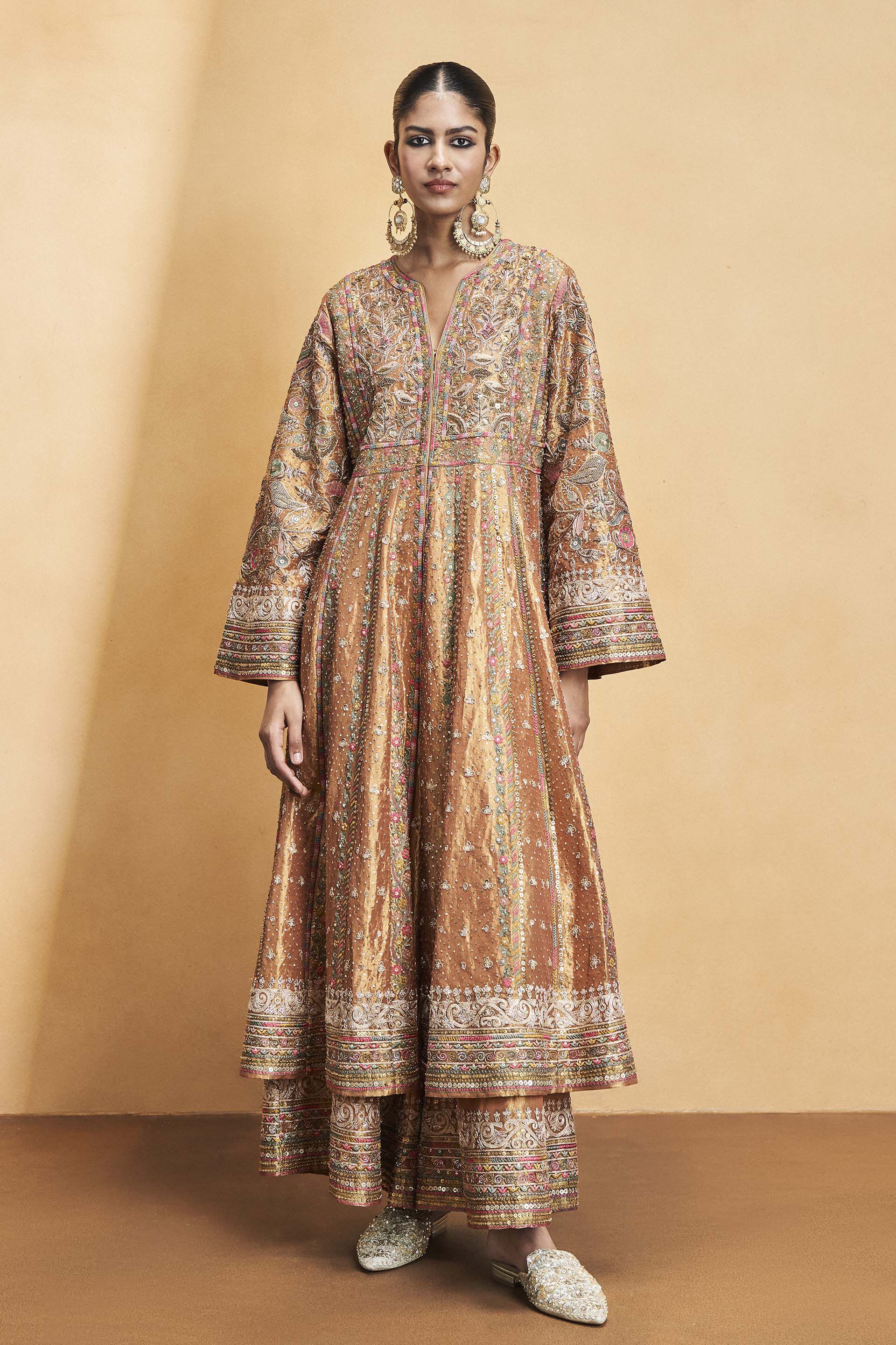 Magic Of The Gleaming Sunrays Embroidered Zardozi Sharara Set - Copper