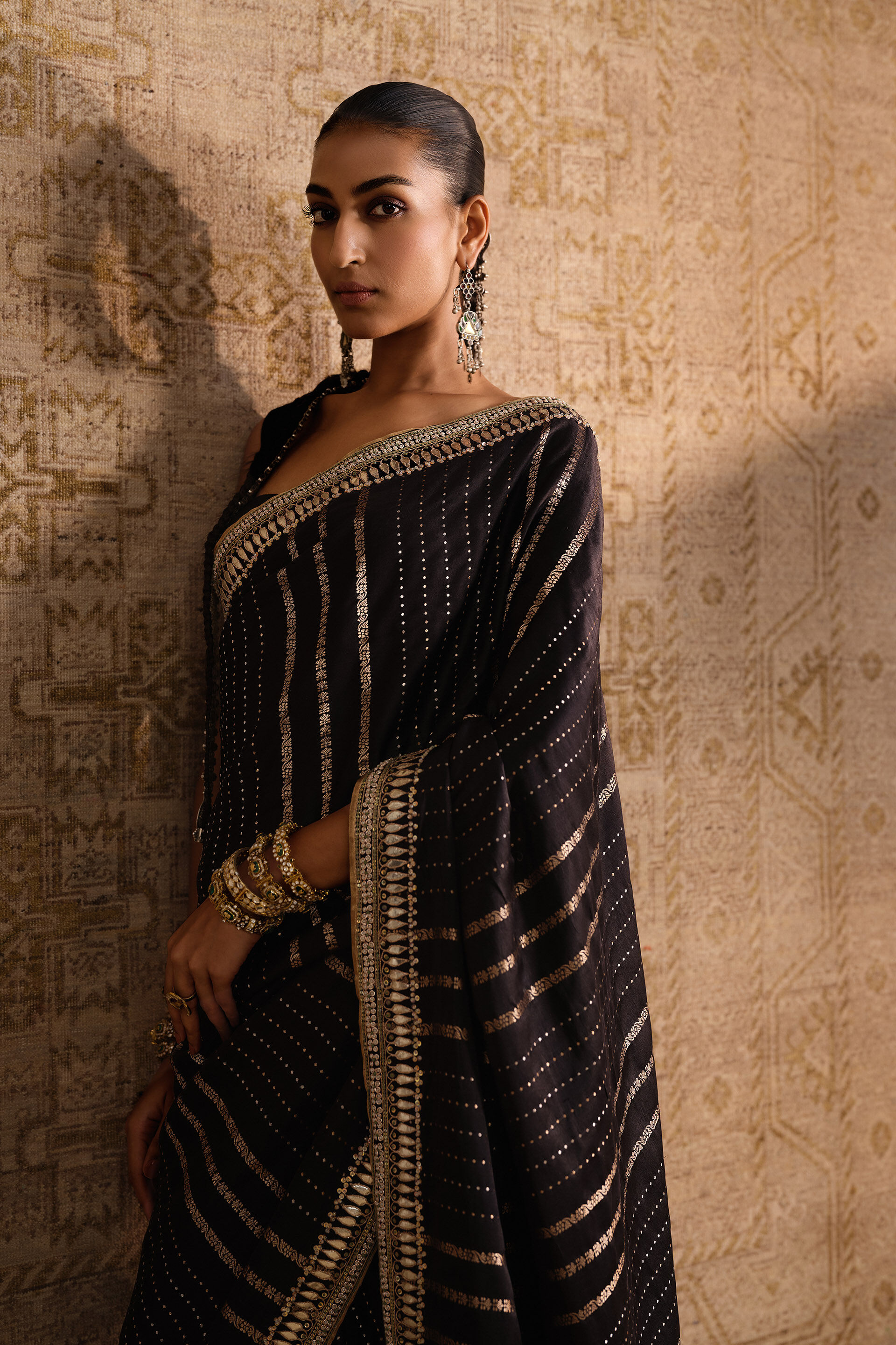 Drishika Handwoven Benarasi Silk Saree, Black, image 3