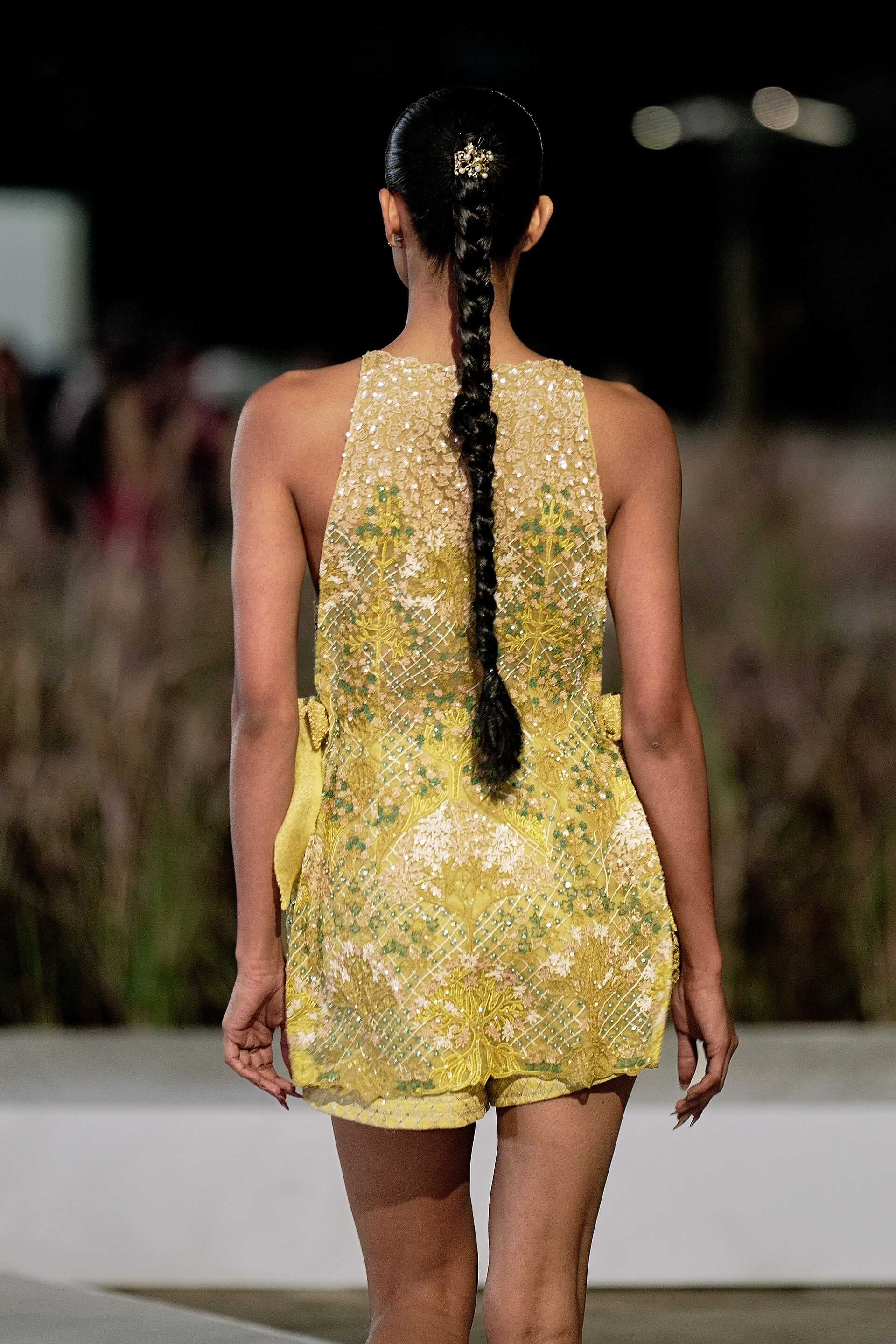 Lovorka Embroidered Applique Silk Co-ord - Yellow, Yellow, image 2