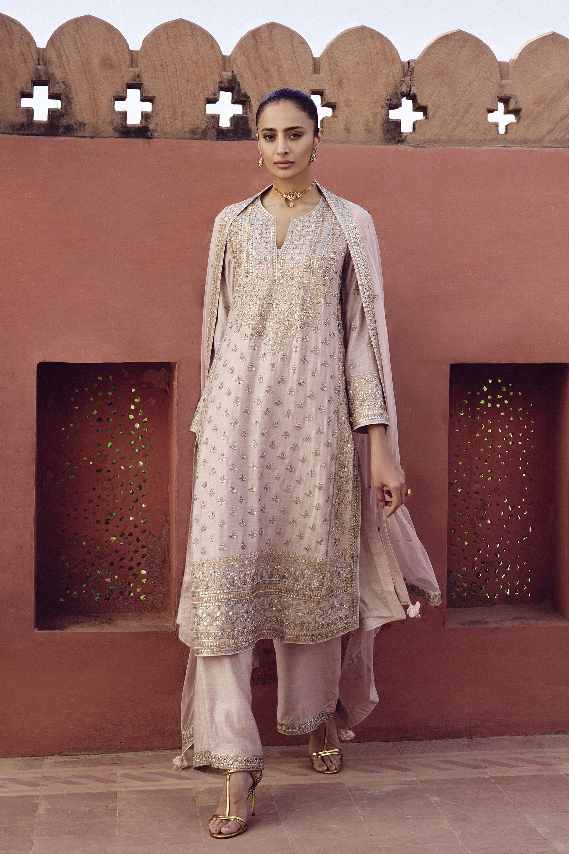Parnasi Gota Patti Silk Suit Set - Pink