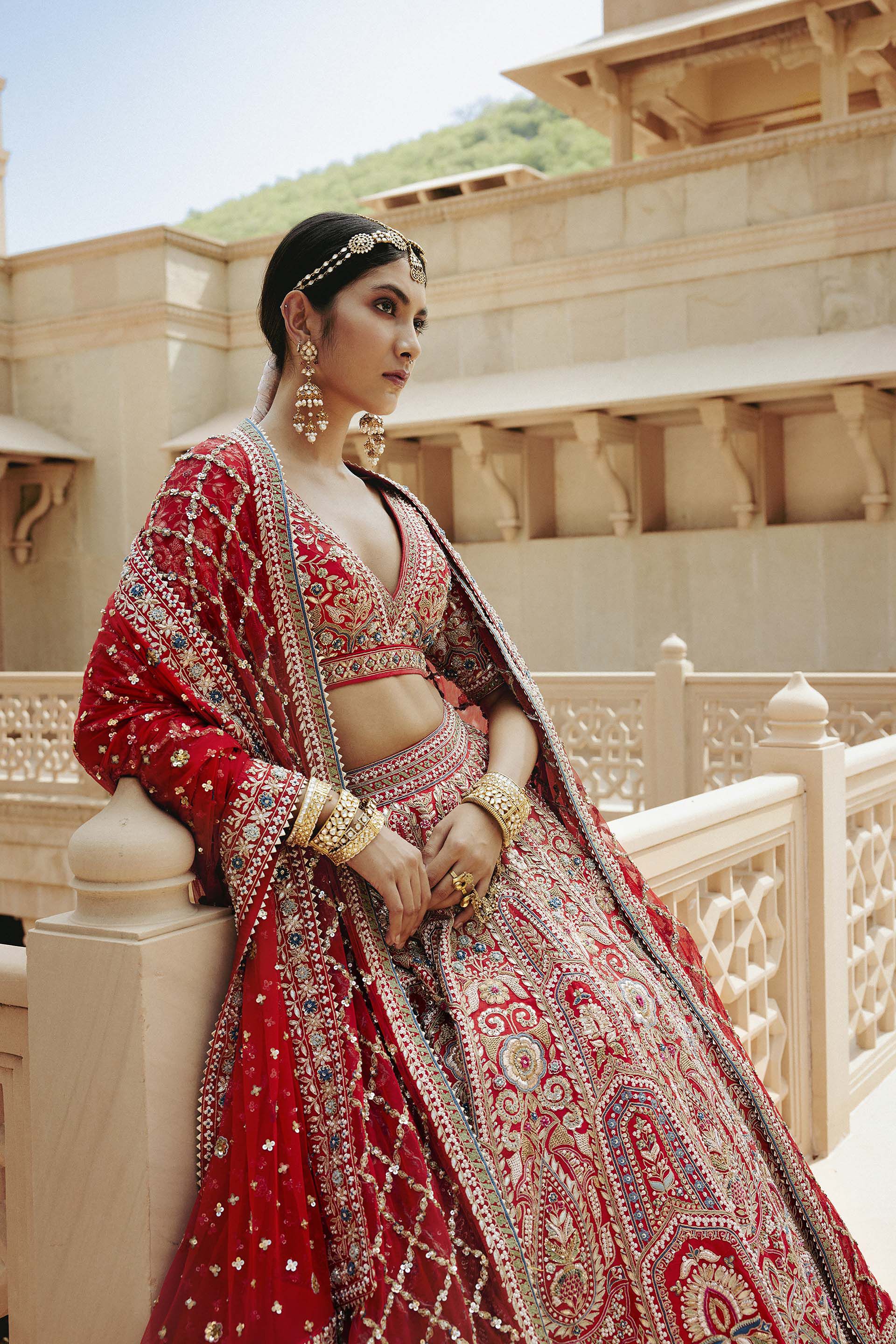 Amreen Gota Patti Resham Silk Lehenga Red