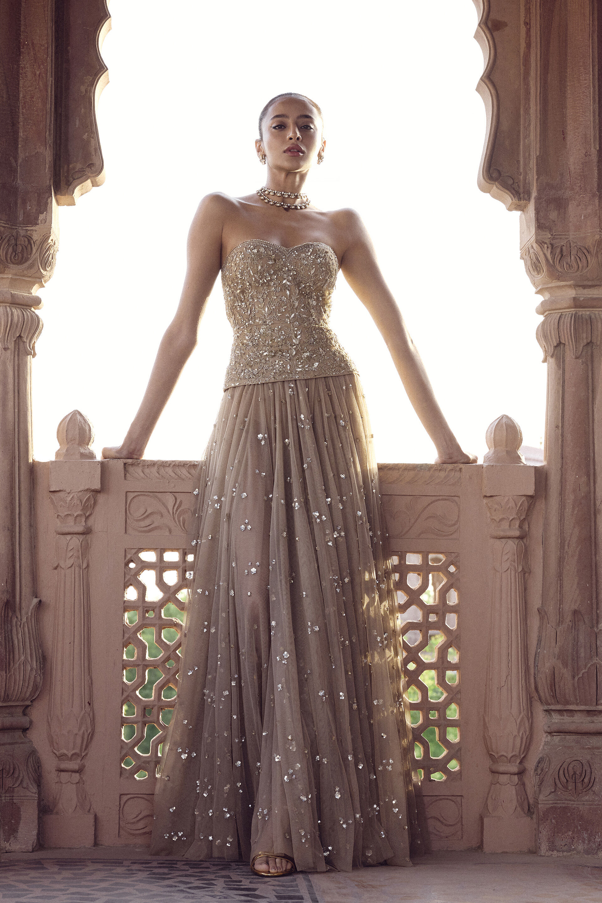 Ishra Gota PattI Skirt Set - Beige, Beige, image 3