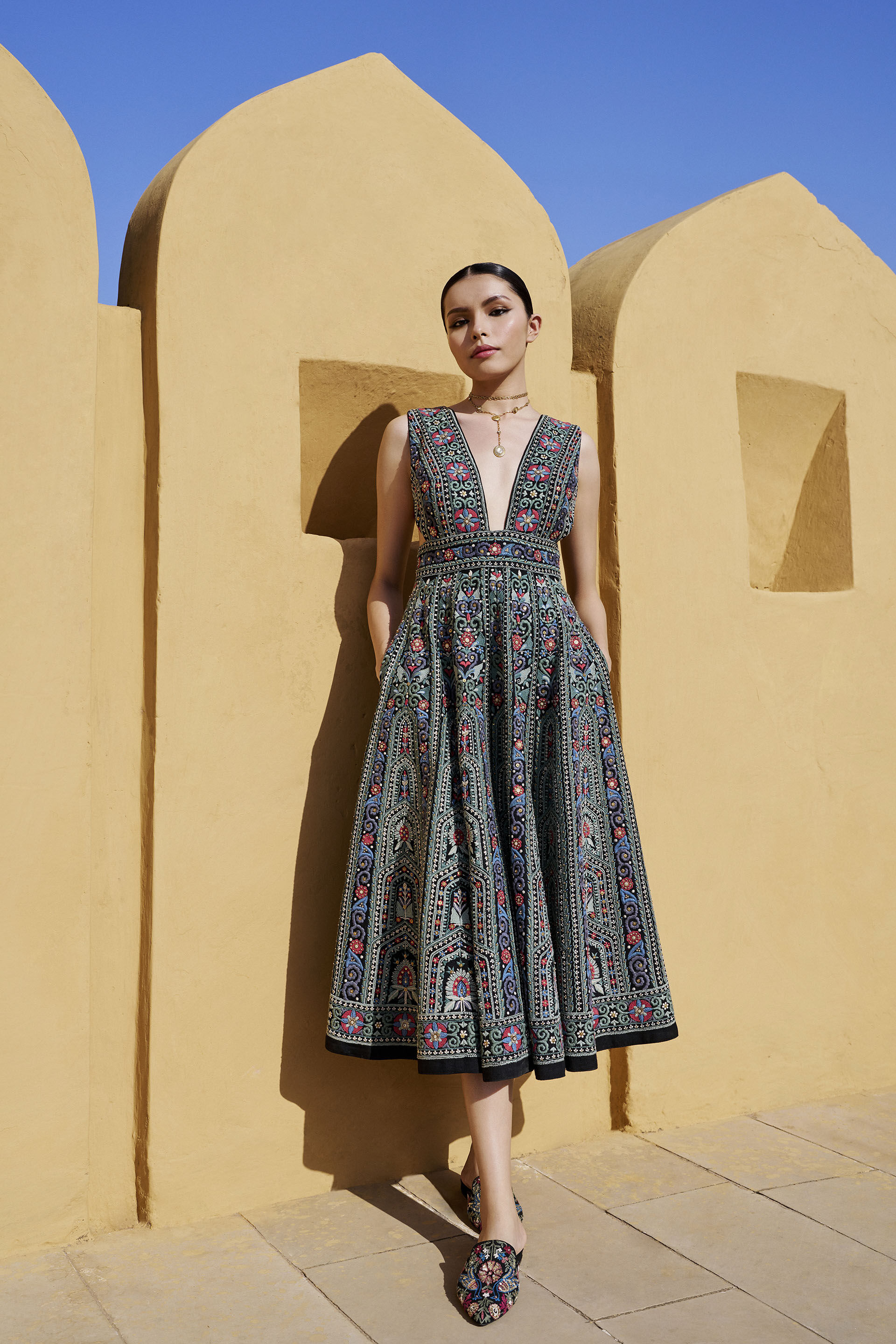 Moonlit Melody Embroidered Zardozi Silk Dress Black