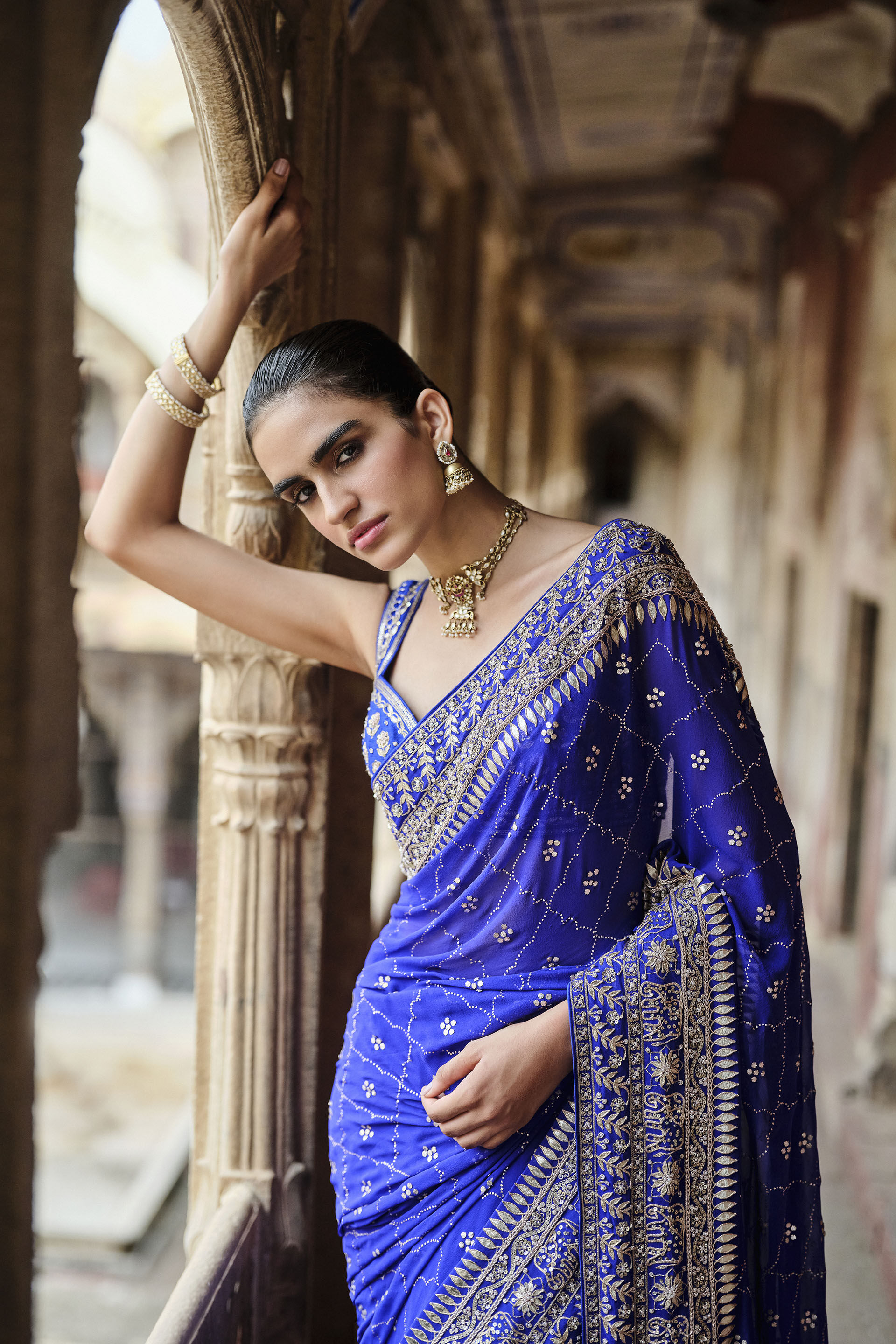 Jewellery with blue saree shop
