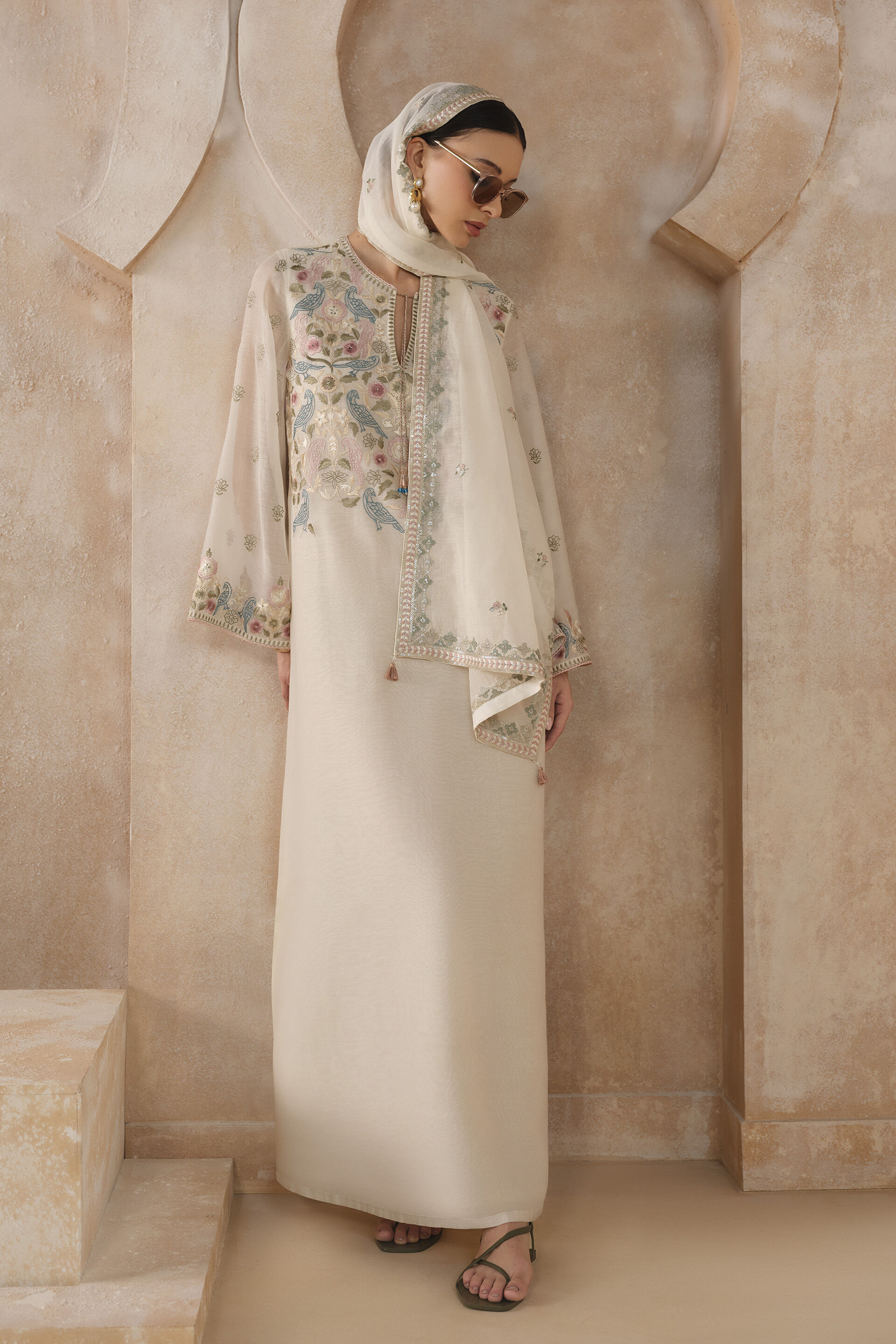 Seyoum Embroidered Mul Kaftan - Natural