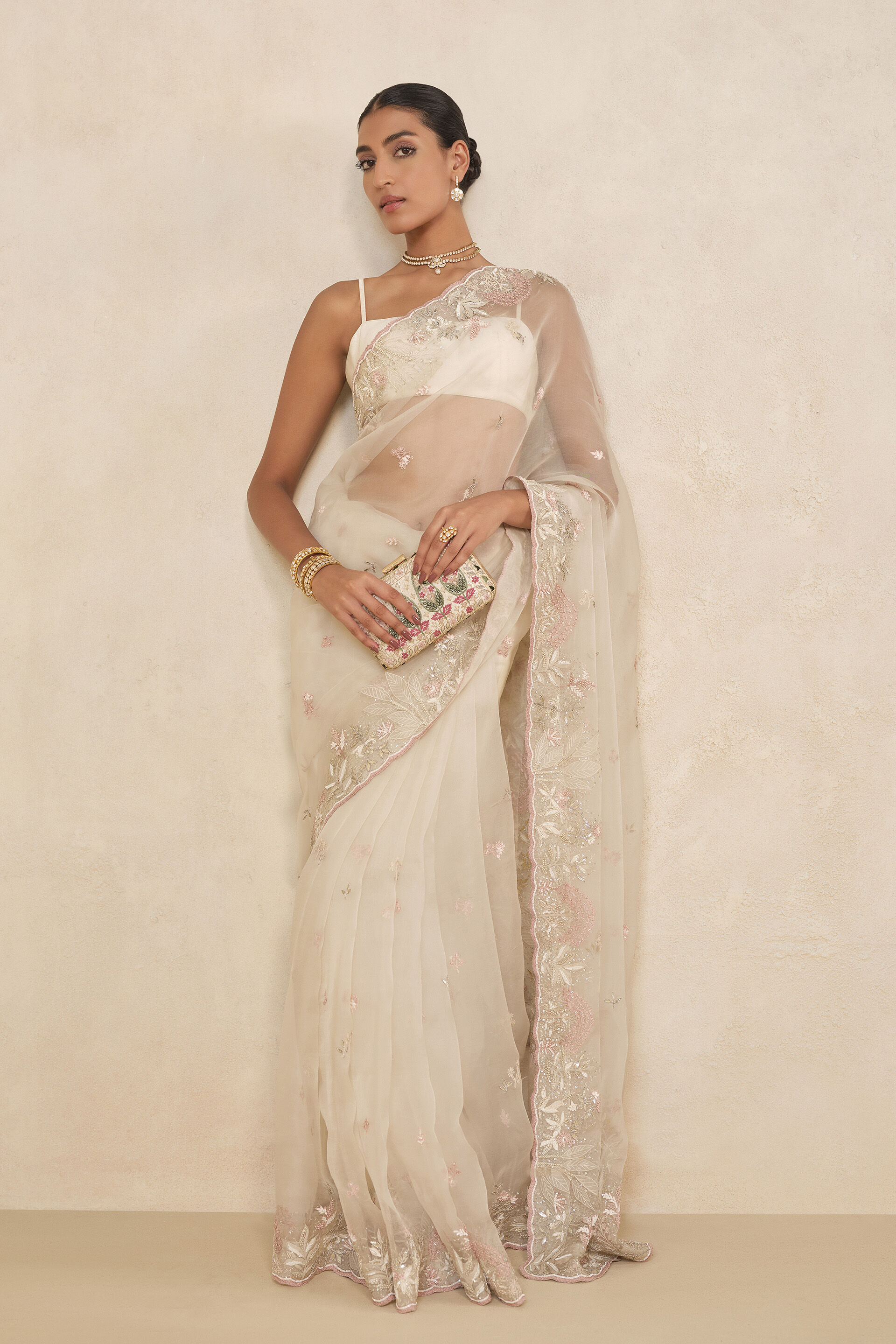 Earthbreeze Embroidered Silk Saree - Ivory