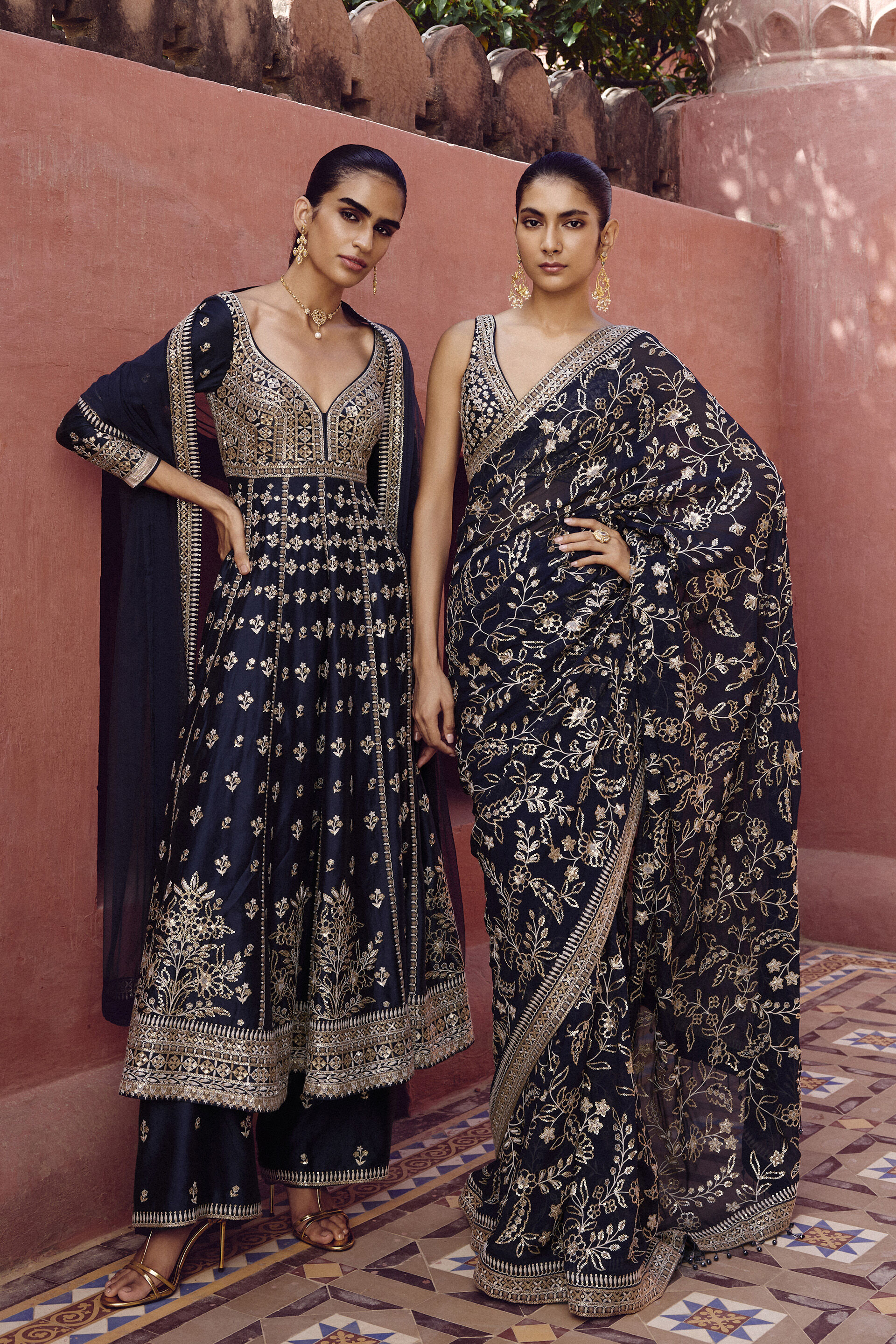 Triyama Embroidered Georgette Saree - Blue, Blue, image 5