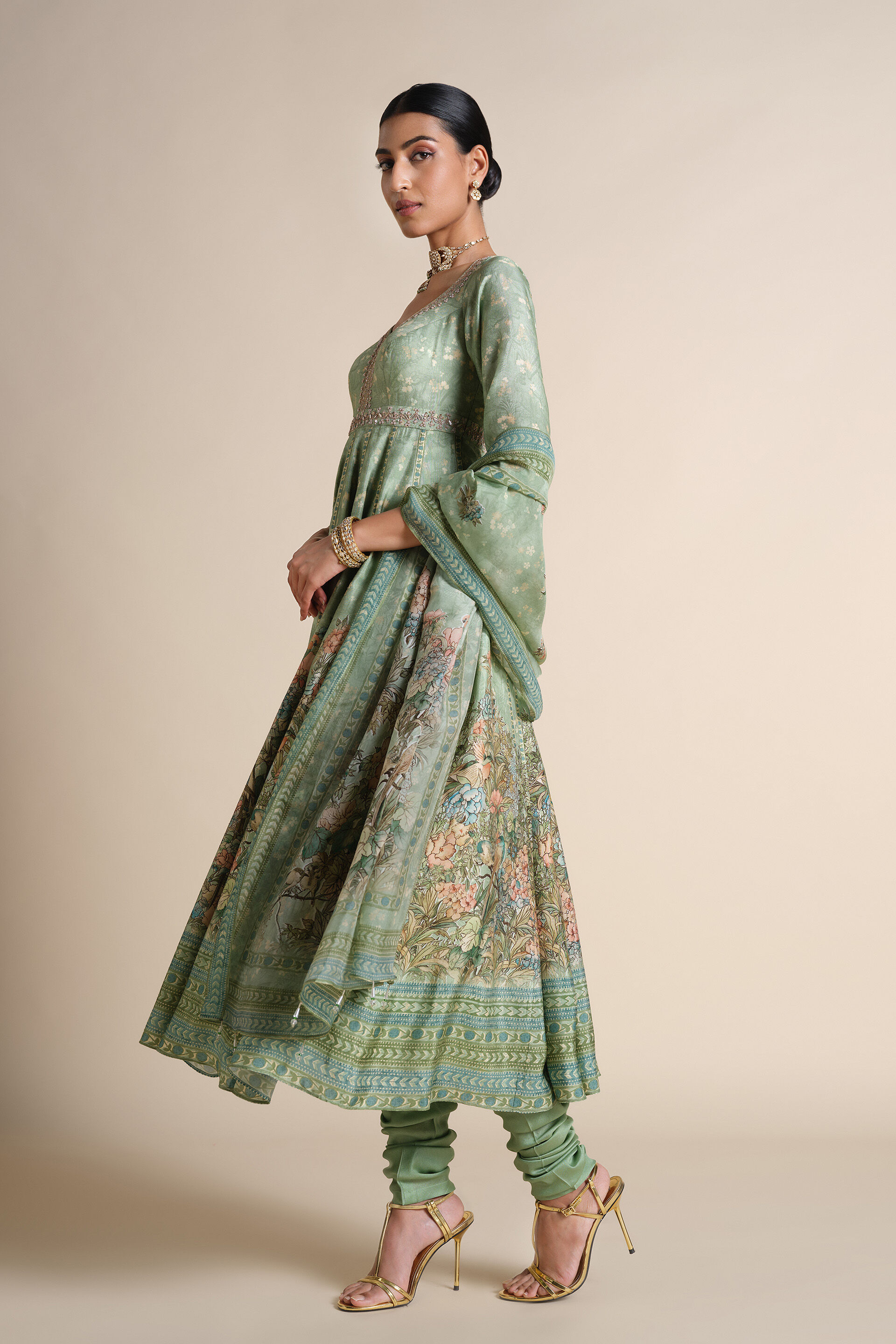 Tayma Silk Anarkali Set - Sage, Sage, image 3