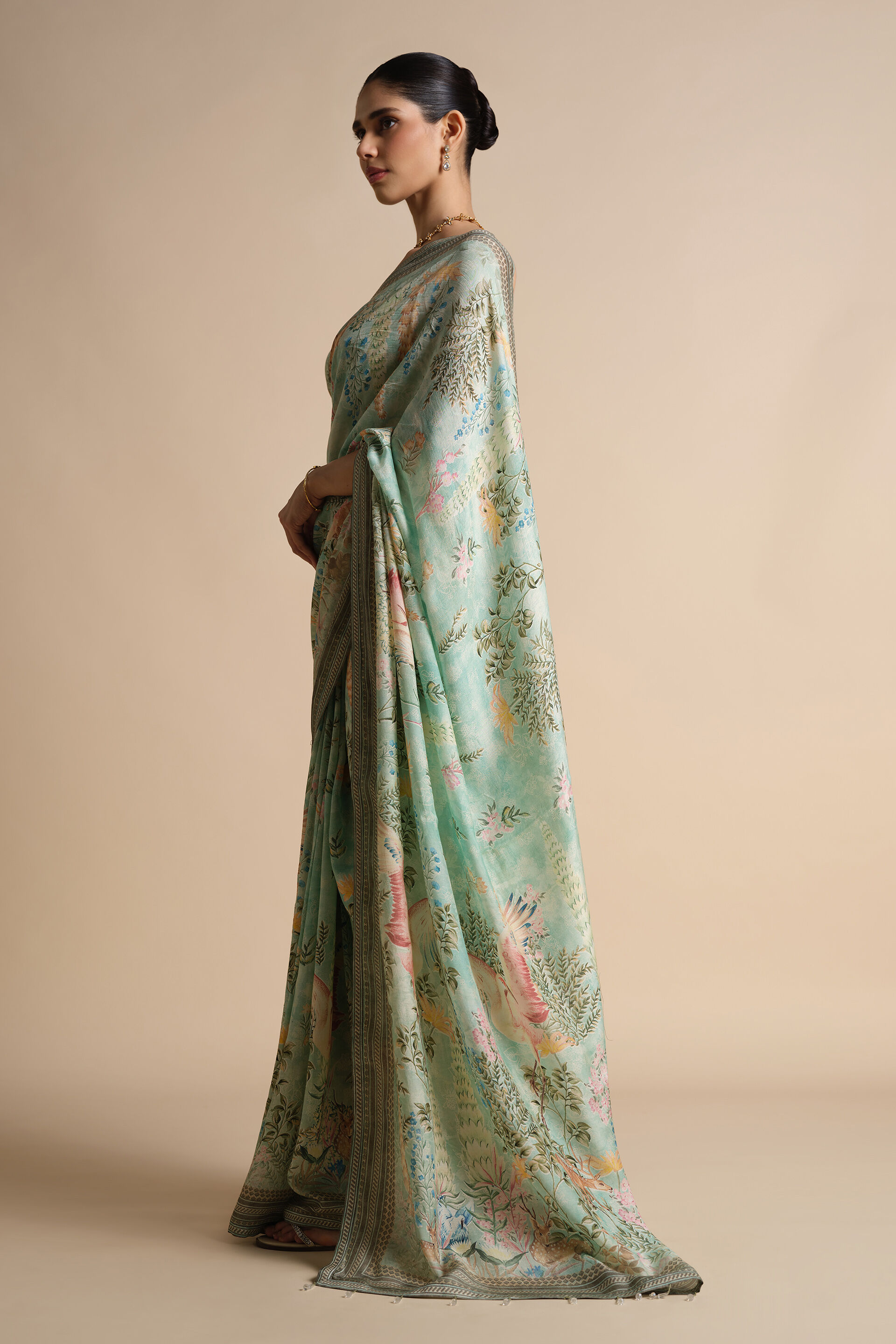 Romney Printed Saree - Sage
