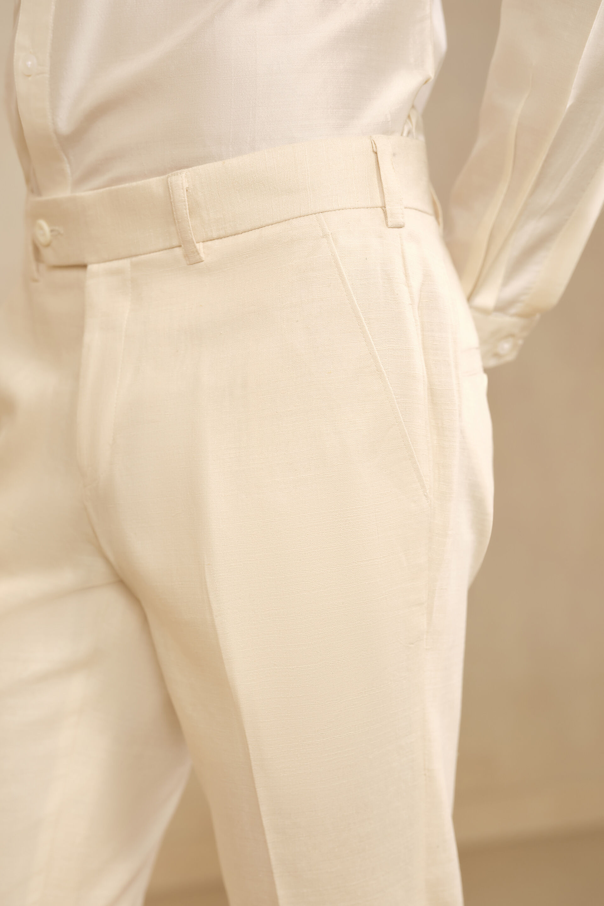Natural Silk Trousers, Natural, image 4