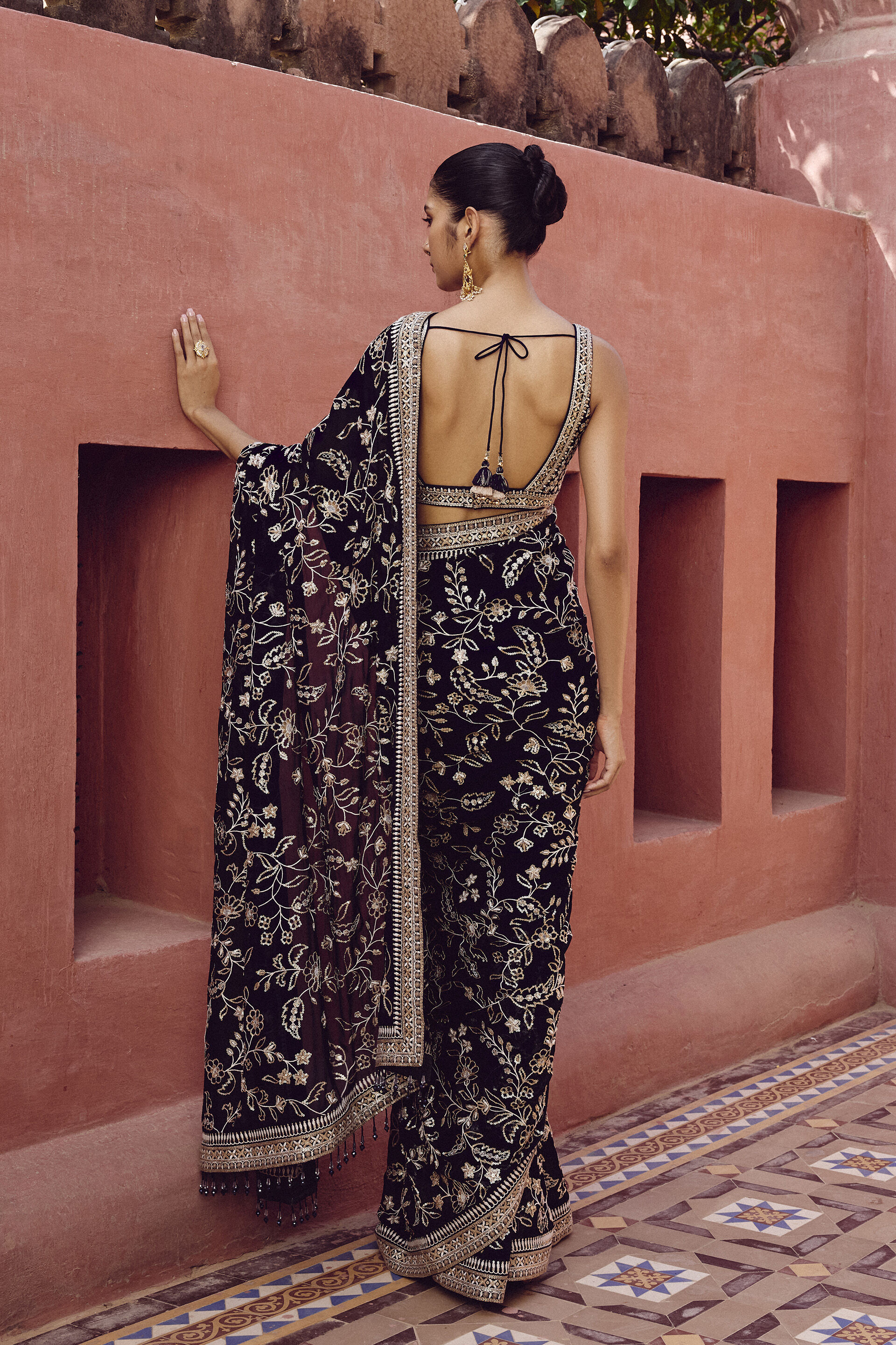 Triyama Embroidered Georgette Saree - Blue, Blue, image 2